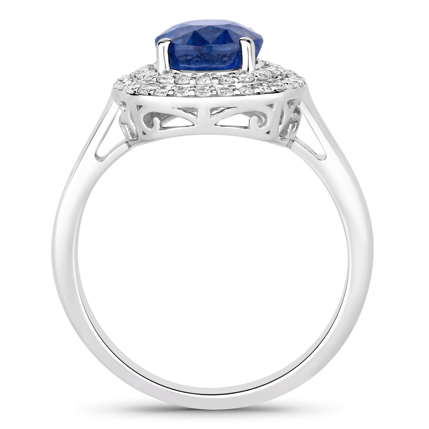3.45 Carat Genuine Ceylon Blue Sapphire and White Diamond 18K White Gold Ring 3.45 C.T.W 18K white gold - view 2