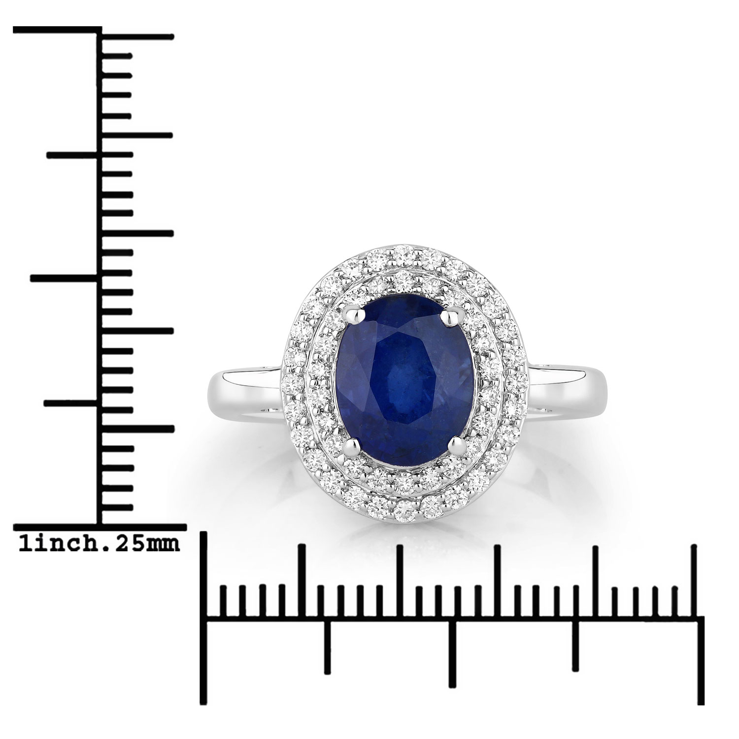 3.45 Carat Genuine Ceylon Blue Sapphire and White Diamond 18K White Gold Ring 3.45 C.T.W 18K white gold - view 4
