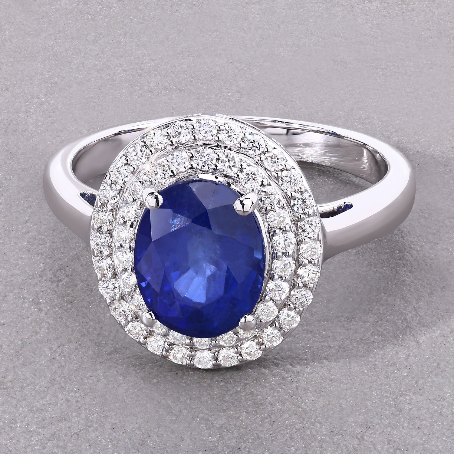 3.45 Carat Genuine Ceylon Blue Sapphire and White Diamond 18K White Gold Ring 3.45 C.T.W 18K white gold - view 5