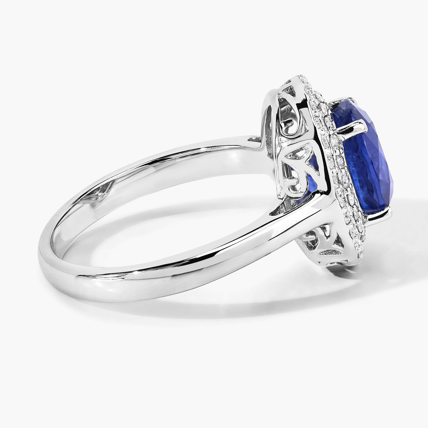 3.45 Carat Genuine Ceylon Blue Sapphire and White Diamond 18K White Gold Ring 3.45 C.T.W 18K white gold - view 3