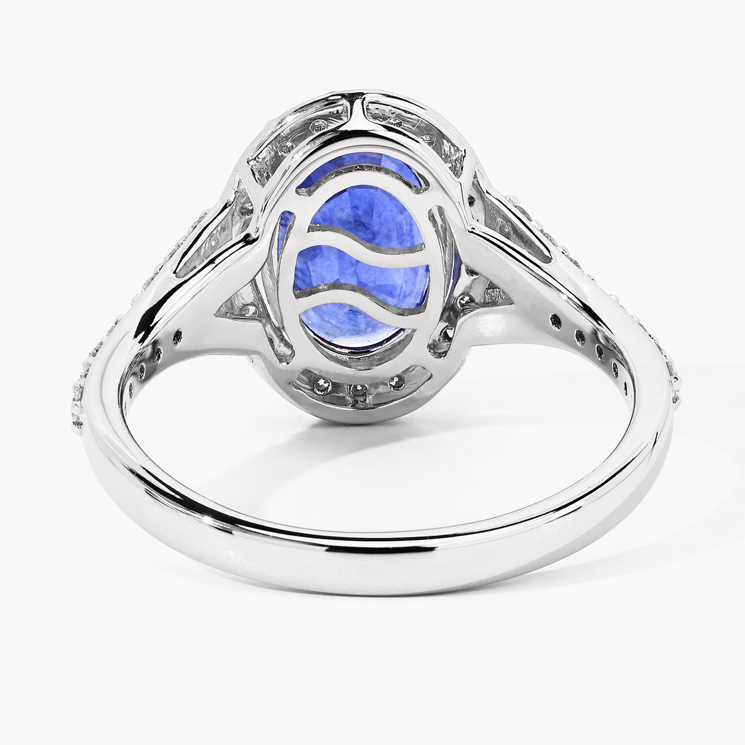 3.51 Carat Genuine Ceylon Blue Sapphire and White Diamond 18K White Gold Ring 3.51 C.T.W 18K white gold - view 6