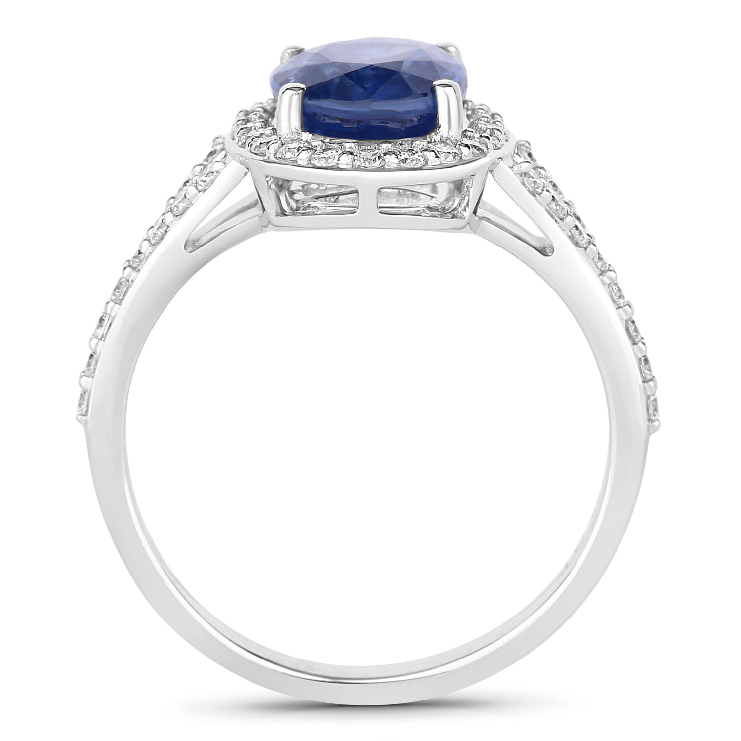 3.51 Carat Genuine Ceylon Blue Sapphire and White Diamond 18K White Gold Ring 3.51 C.T.W 18K white gold - view 3