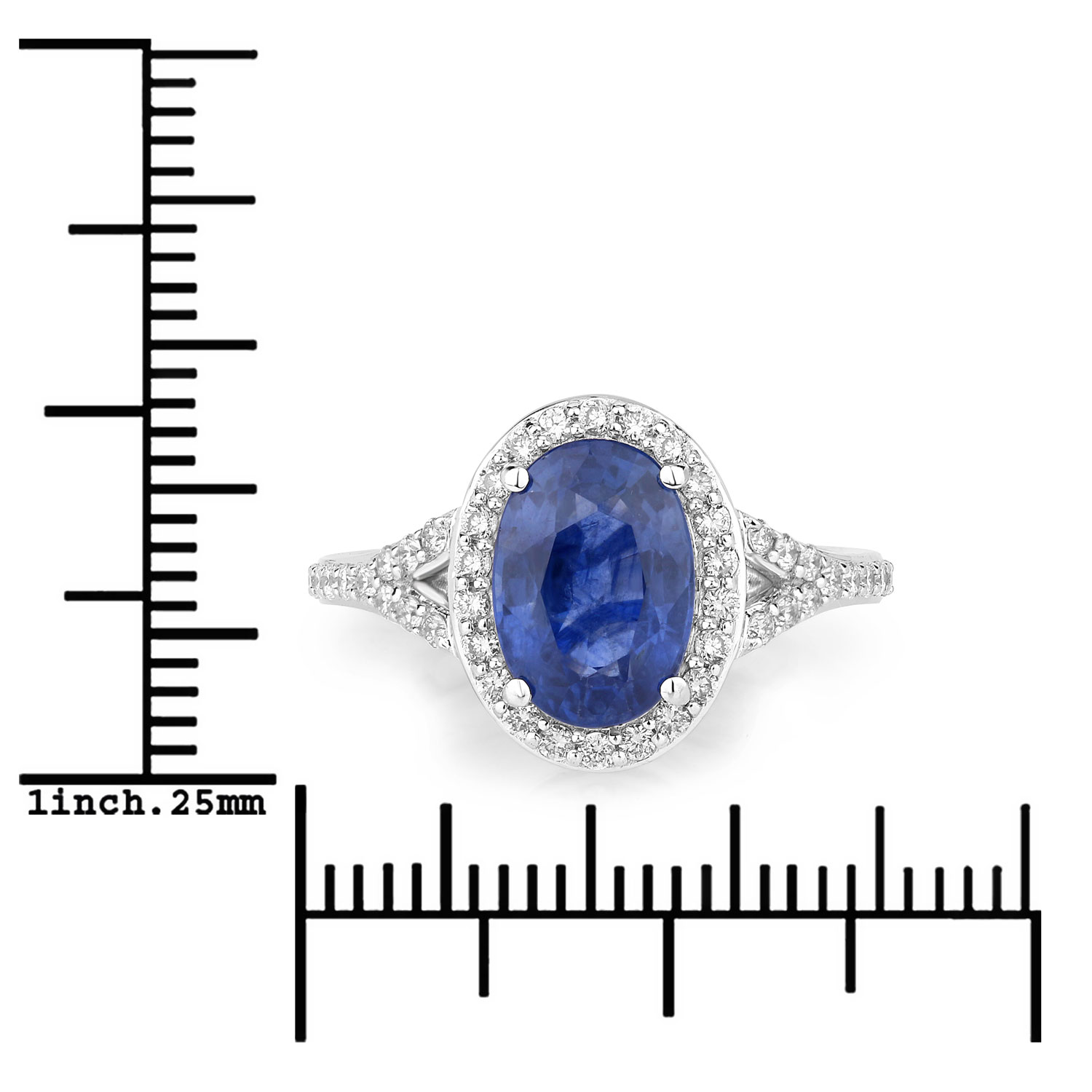 3.51 Carat Genuine Ceylon Blue Sapphire and White Diamond 18K White Gold Ring 3.51 C.T.W 18K white gold - view 2