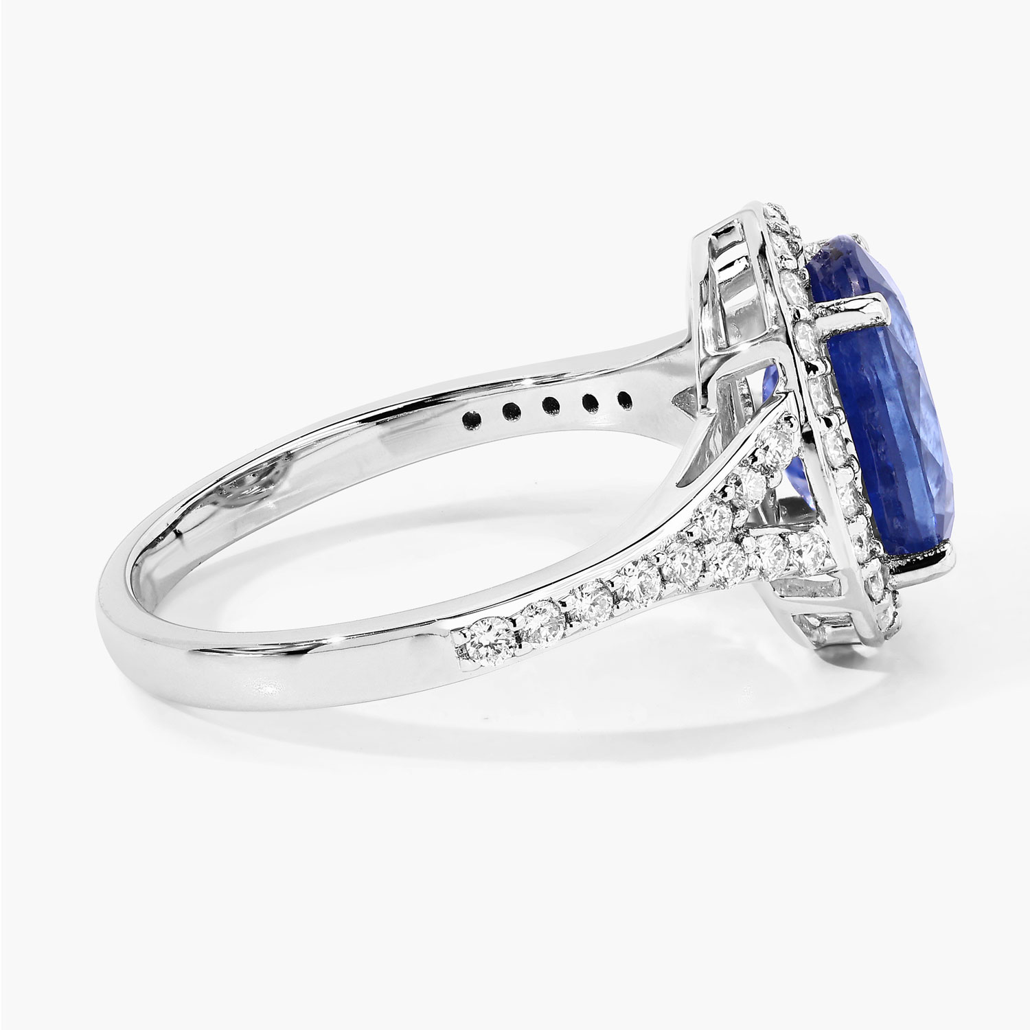 3.51 Carat Genuine Ceylon Blue Sapphire and White Diamond 18K White Gold Ring 3.51 C.T.W 18K white gold - view 4