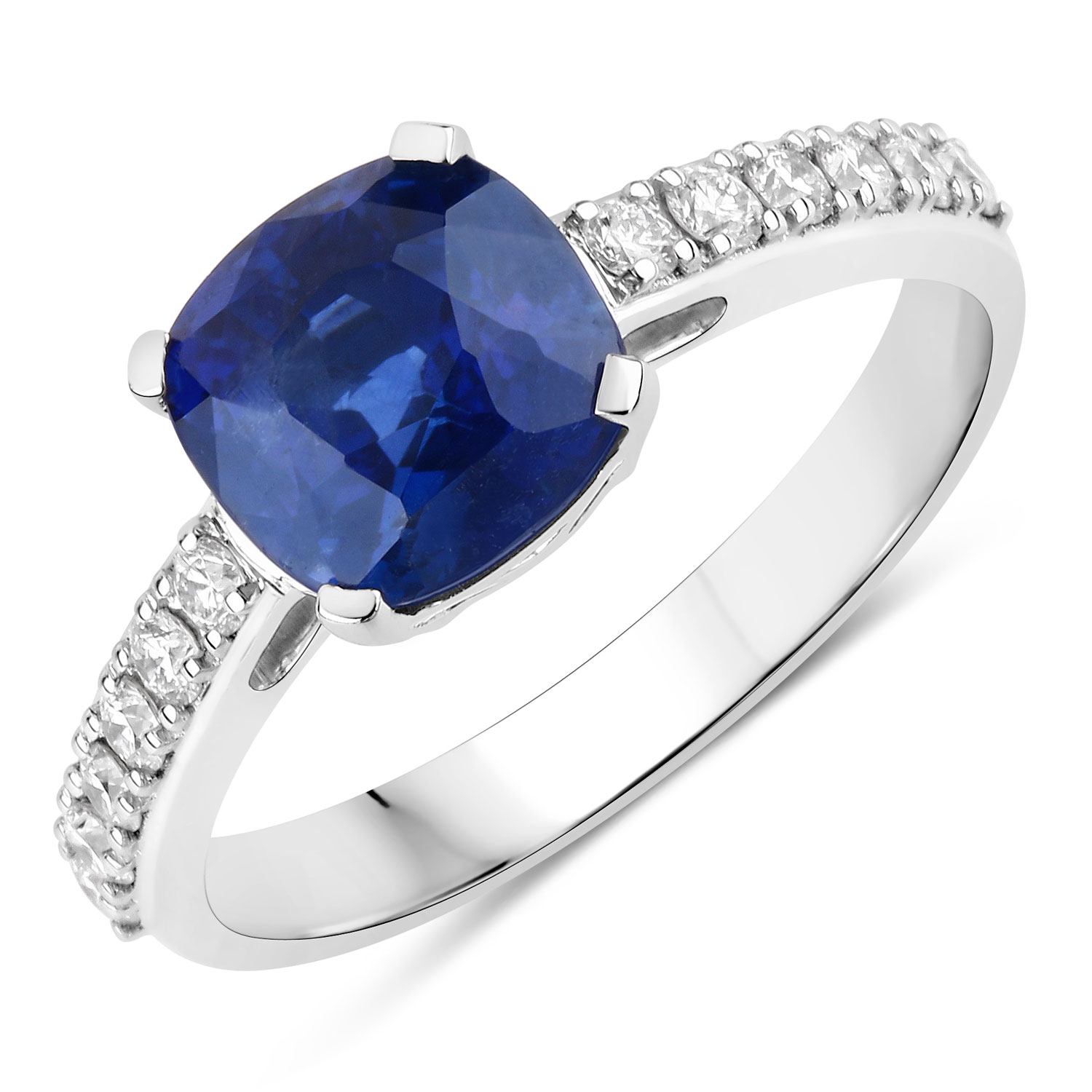 2.85 Carat Genuine Ceylon Blue Sapphire and White Diamond 18K White Gold Ring | USA Jewels