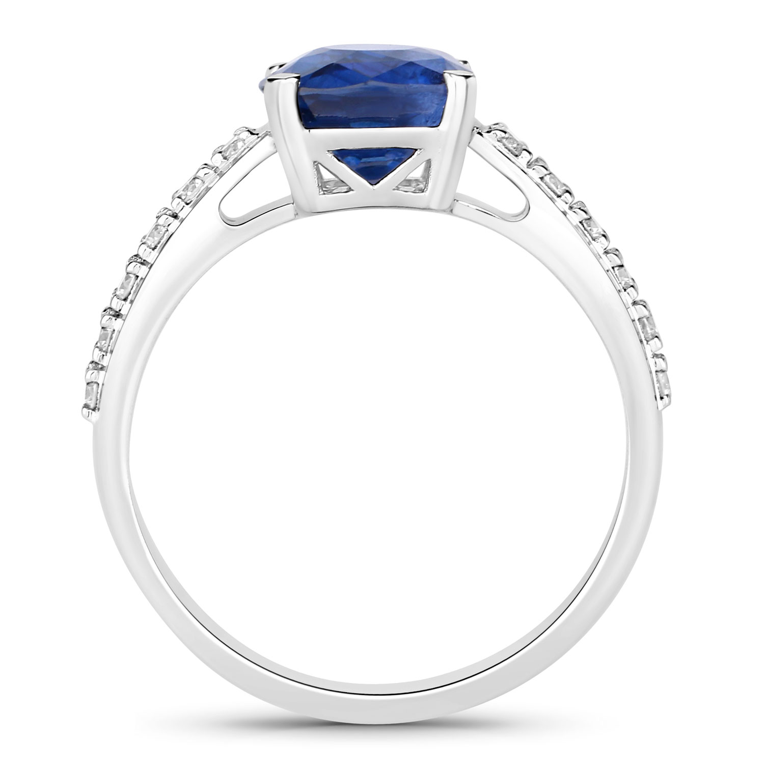 2.85 Carat Genuine Ceylon Blue Sapphire and White Diamond 18K White Gold Ring 2.85 C.T.W 18K white gold - view 3