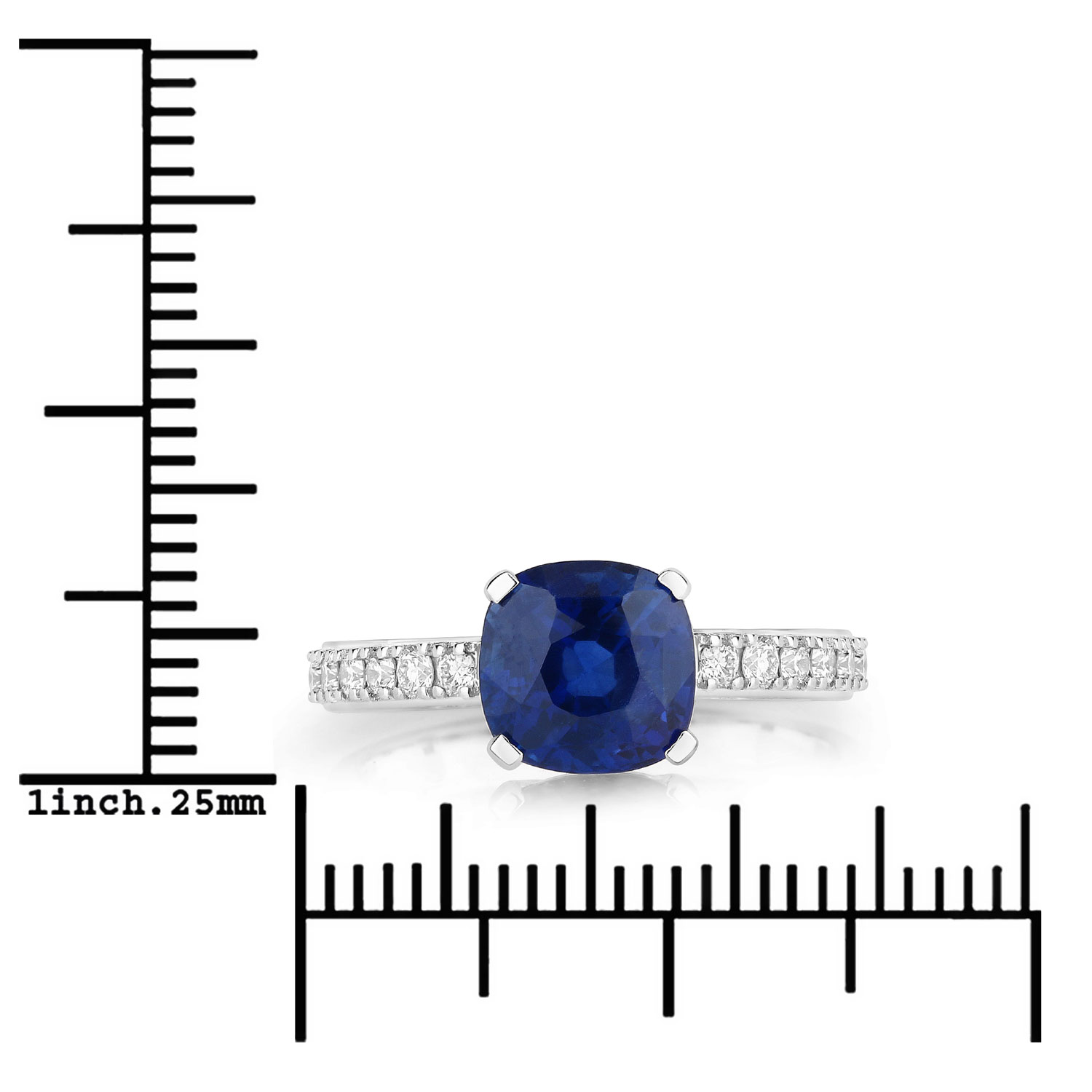2.85 Carat Genuine Ceylon Blue Sapphire and White Diamond 18K White Gold Ring 2.85 C.T.W 18K white gold - view 4