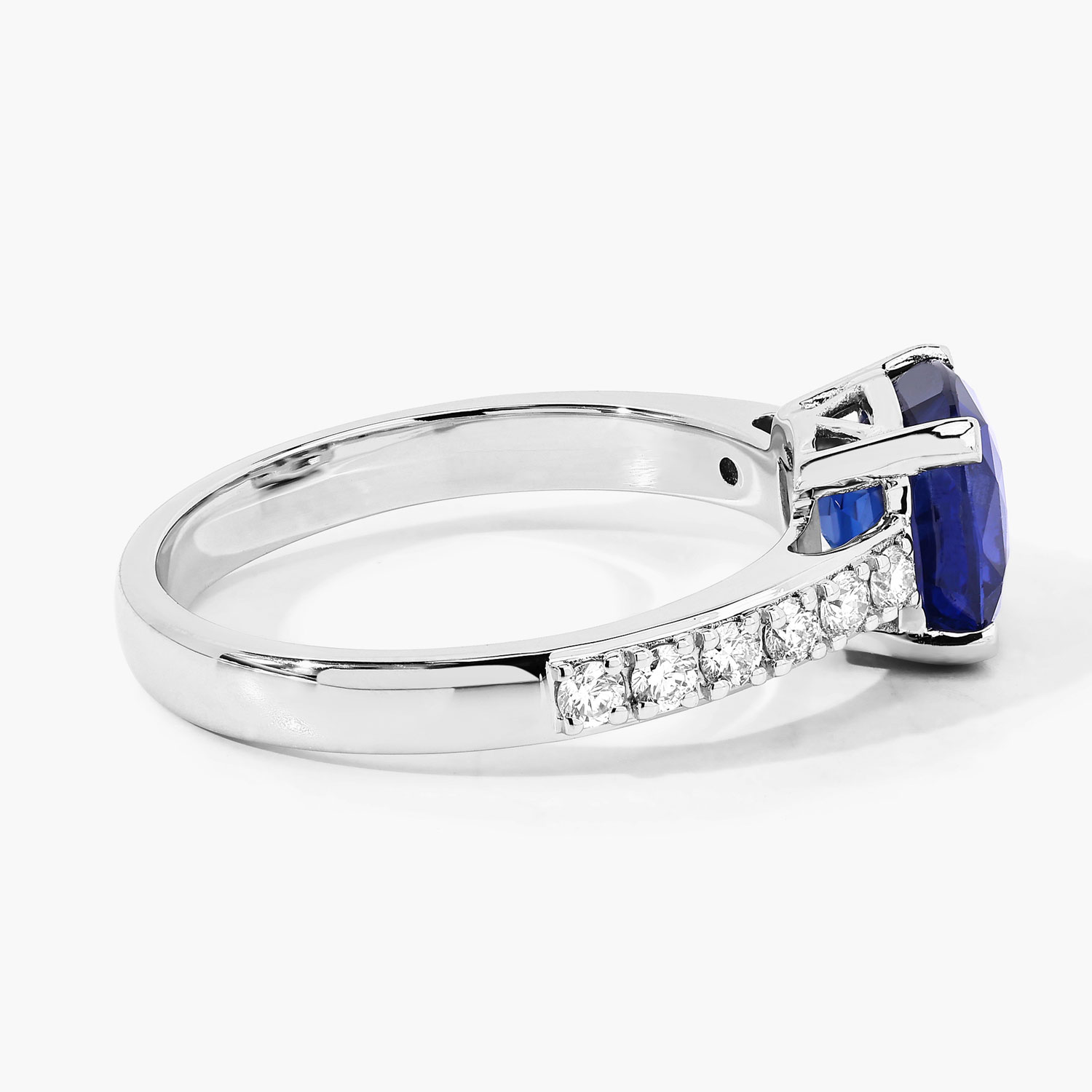 2.85 Carat Genuine Ceylon Blue Sapphire and White Diamond 18K White Gold Ring 2.85 C.T.W 18K white gold - view 5