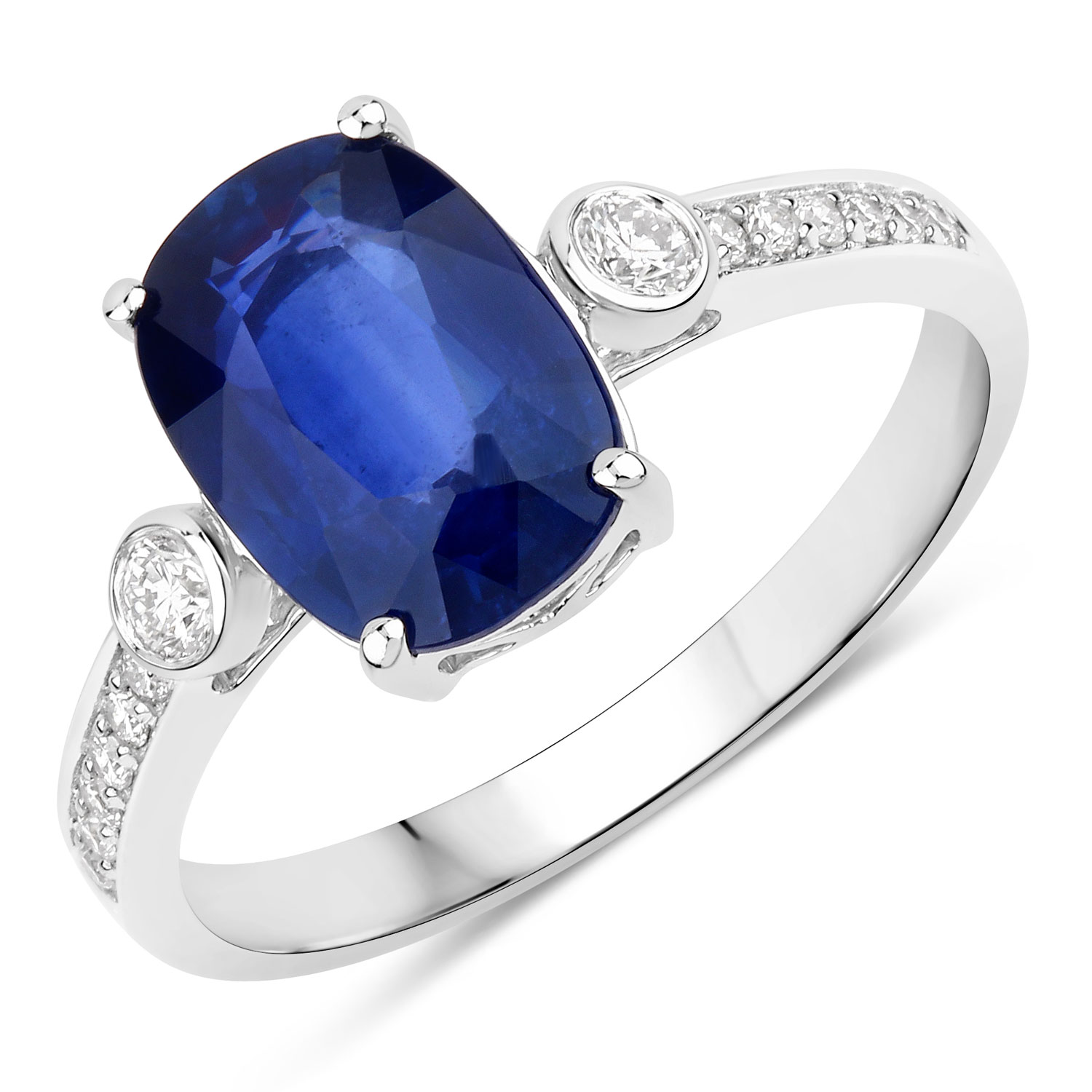 2.72 Carat Genuine Ceylon Blue Sapphire and White Diamond 18K White Gold Ring | USA Jewels