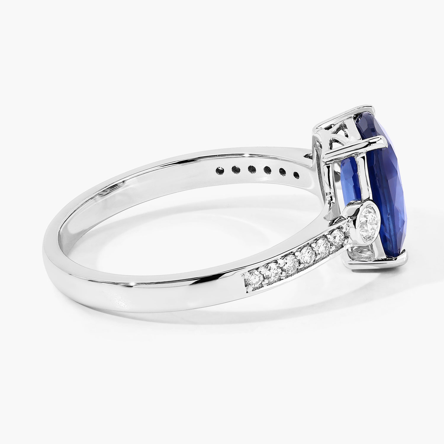 2.72 Carat Genuine Ceylon Blue Sapphire and White Diamond 18K White Gold Ring 2.72 C.T.W 18K white gold - view 5