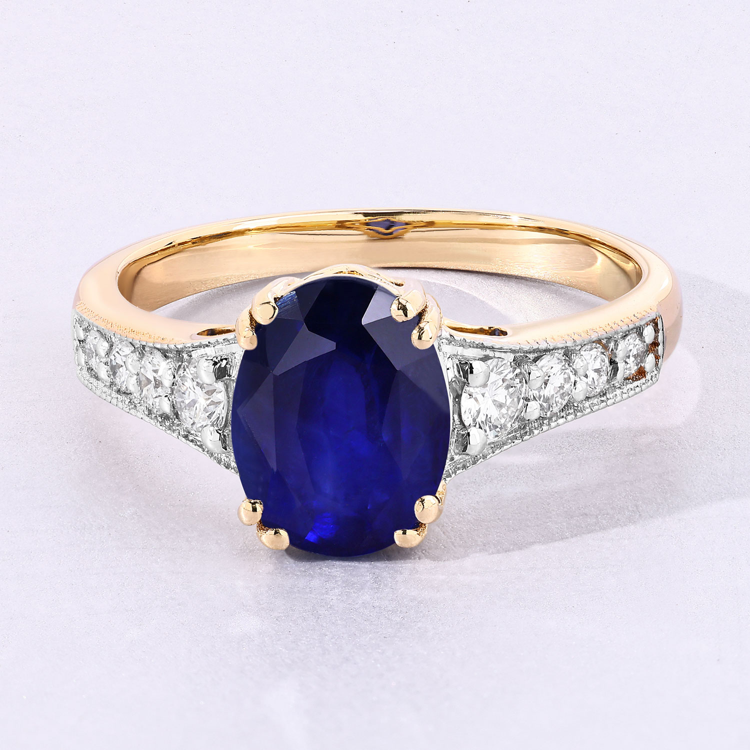 3.07 Carat Genuine Ceylon Blue Sapphire and White Diamond 18K Yellow Gold Ring 3.07 C.T.W 18K yellow or white gold - view 6