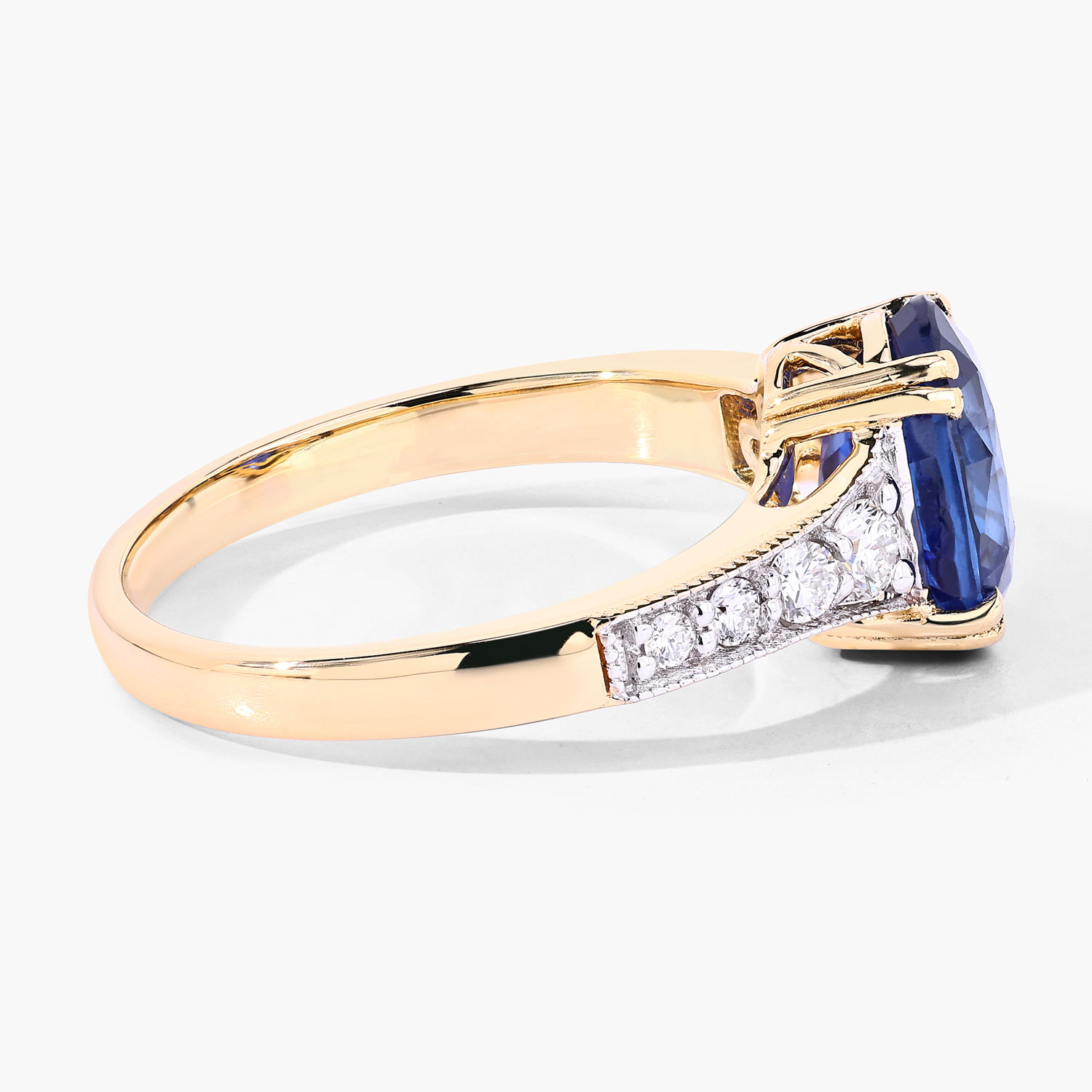 3.07 Carat Genuine Ceylon Blue Sapphire and White Diamond 18K Yellow Gold Ring 3.07 C.T.W 18K yellow or white gold - view 4