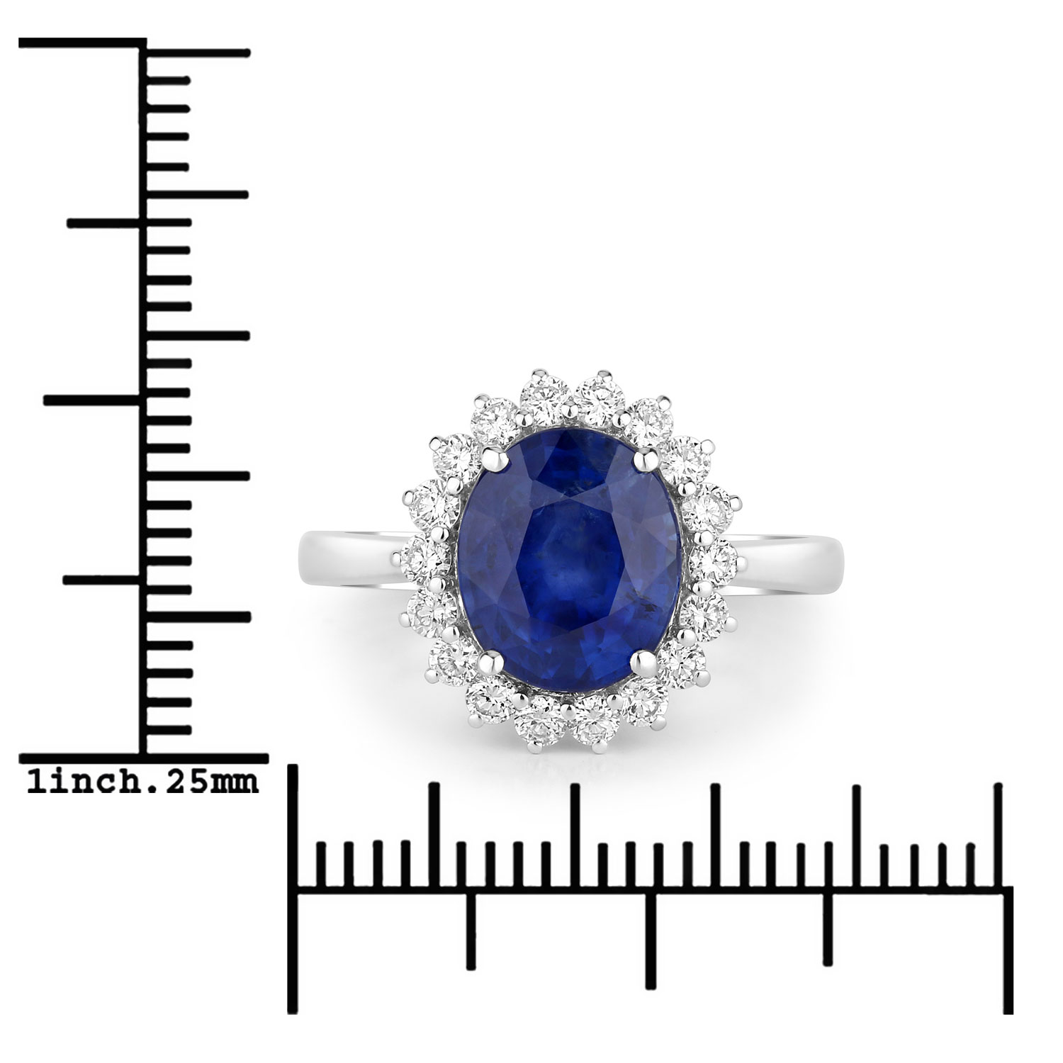 3.48 Carat Genuine Ceylon Blue Sapphire and White Diamond 18K White Gold Ring 3.48 C.T.W 18K white gold - view 2