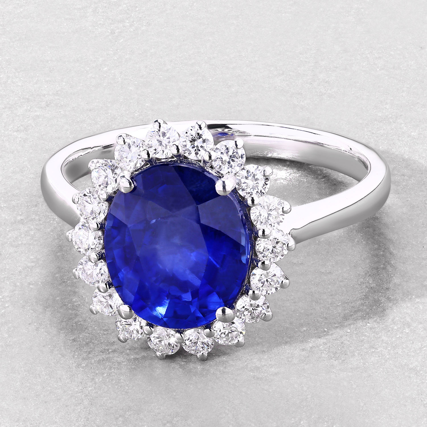 3.48 Carat Genuine Ceylon Blue Sapphire and White Diamond 18K White Gold Ring 3.48 C.T.W 18K white gold - view 6