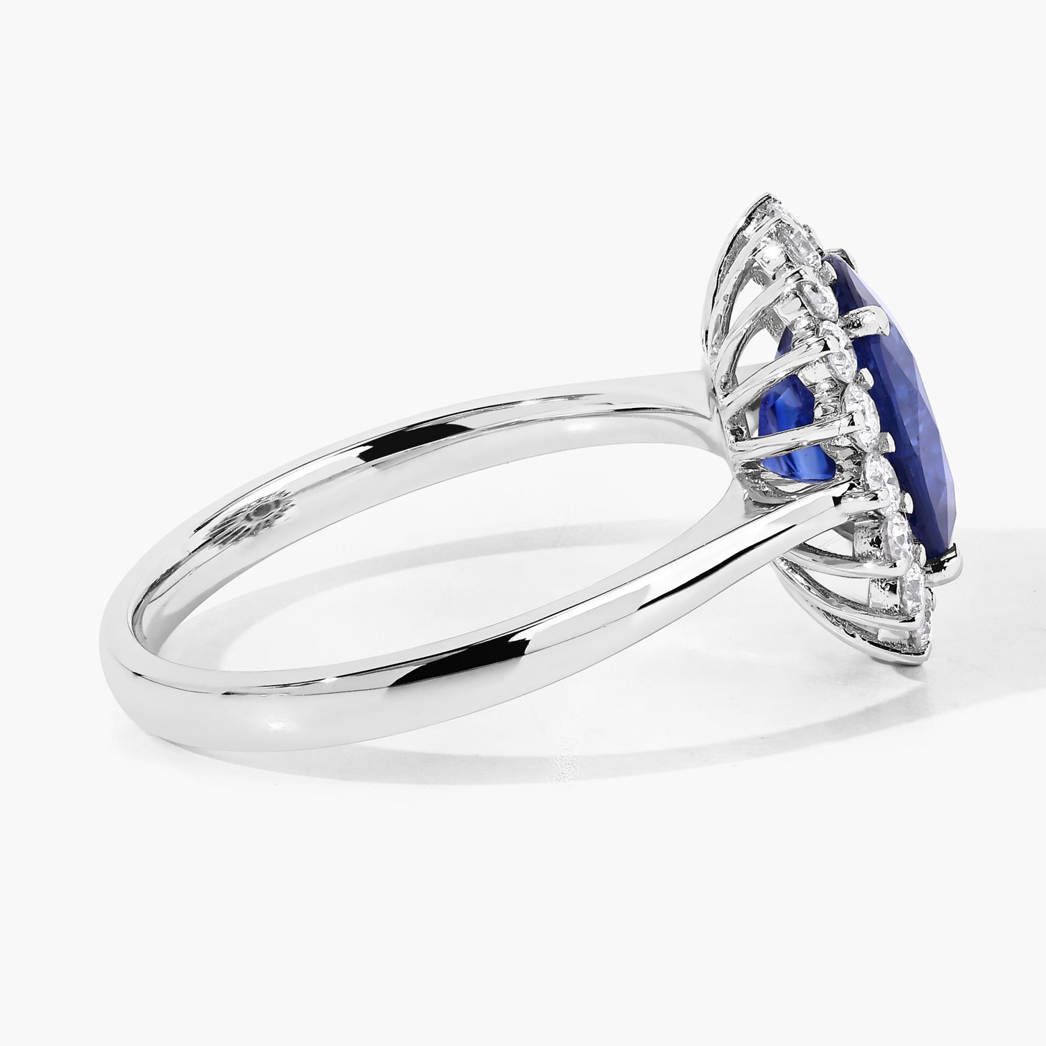 3.48 Carat Genuine Ceylon Blue Sapphire and White Diamond 18K White Gold Ring 3.48 C.T.W 18K white gold - view 4
