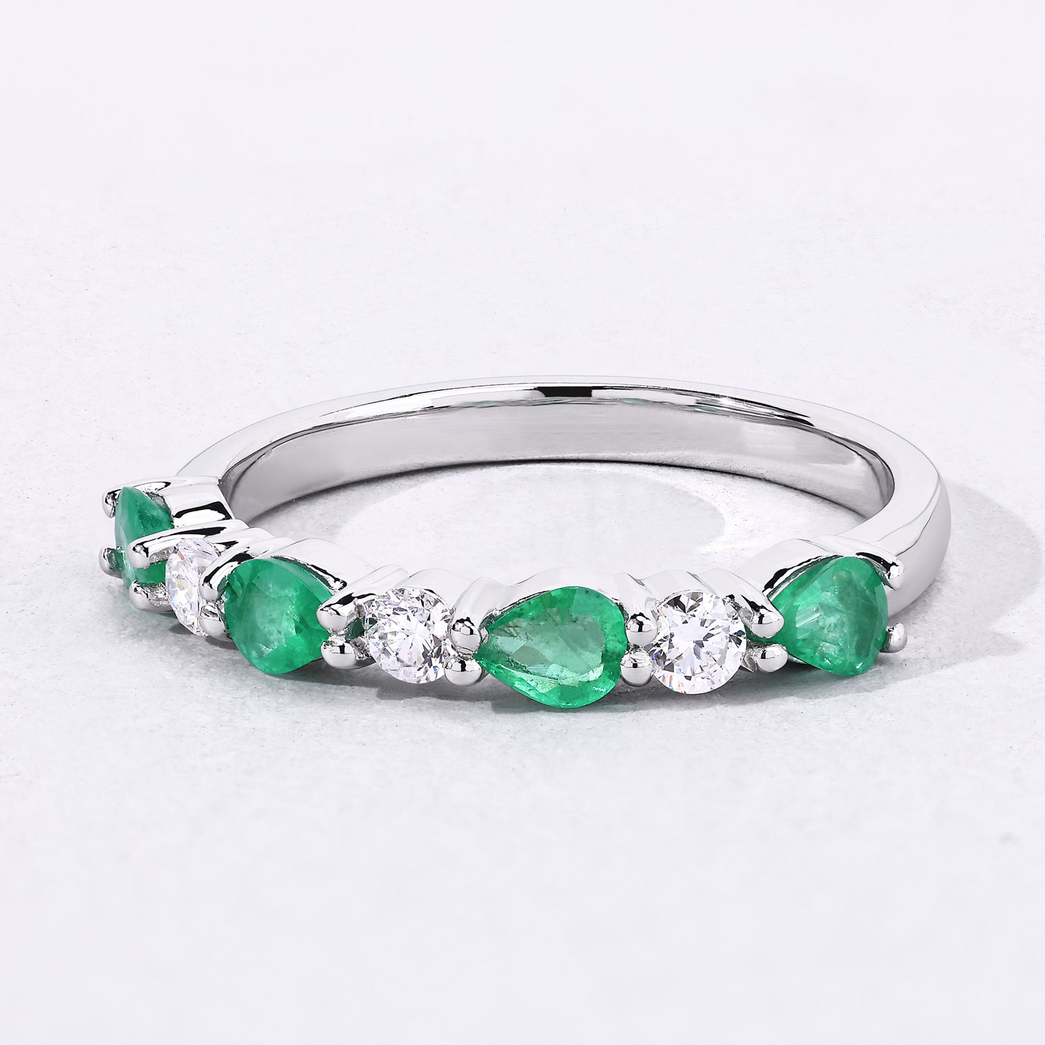 0.74 Carat Genuine Zambian Emerald and Lab Grown Diamond .925 Sterling Silver Ring 0.74 C.T.W Sterling Silver - view 2