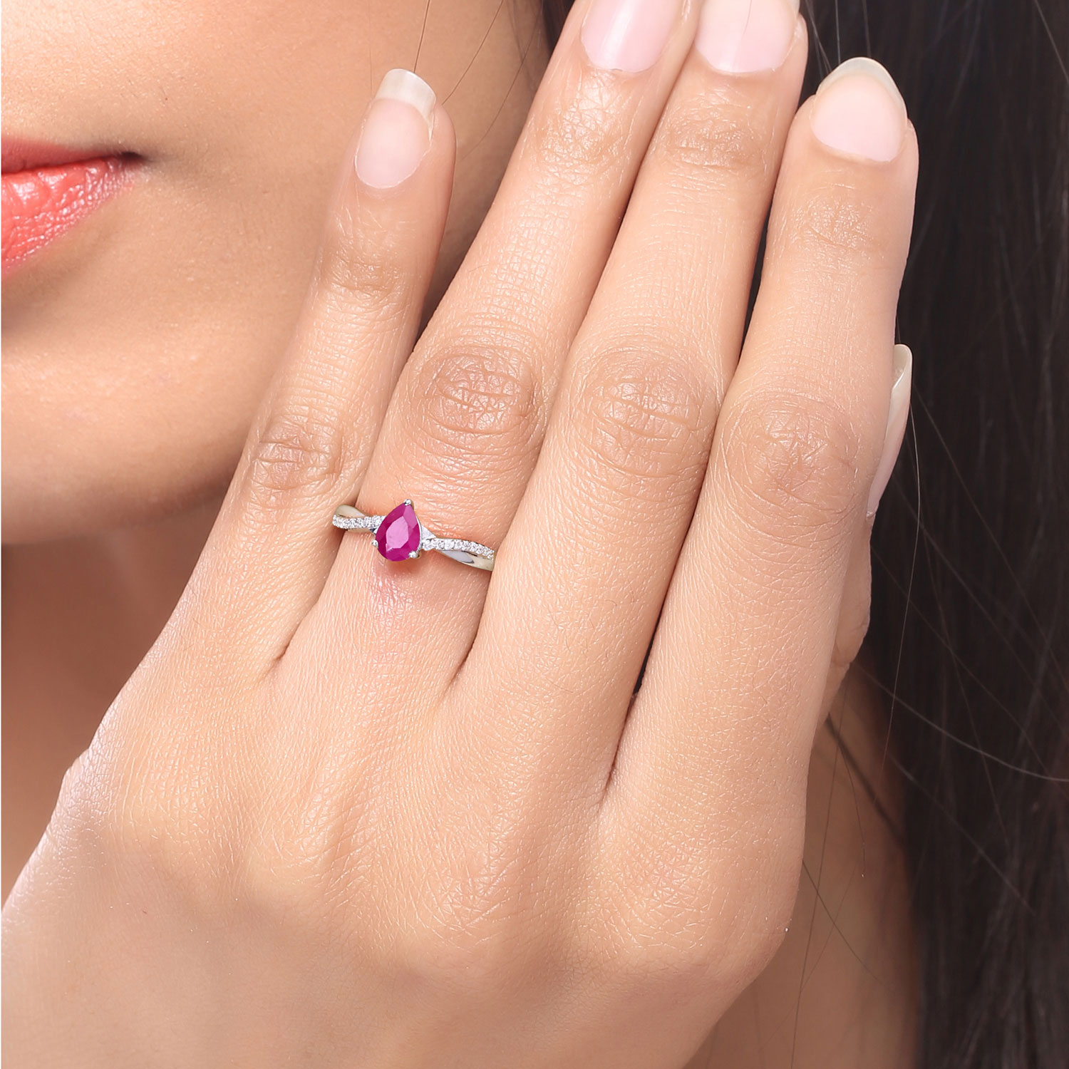 0.94 Carat Genuine Mozambique Ruby and Lab Grown Diamond .925 Sterling Silver Ring 0.94 C.T.W Sterling Silver - view 7