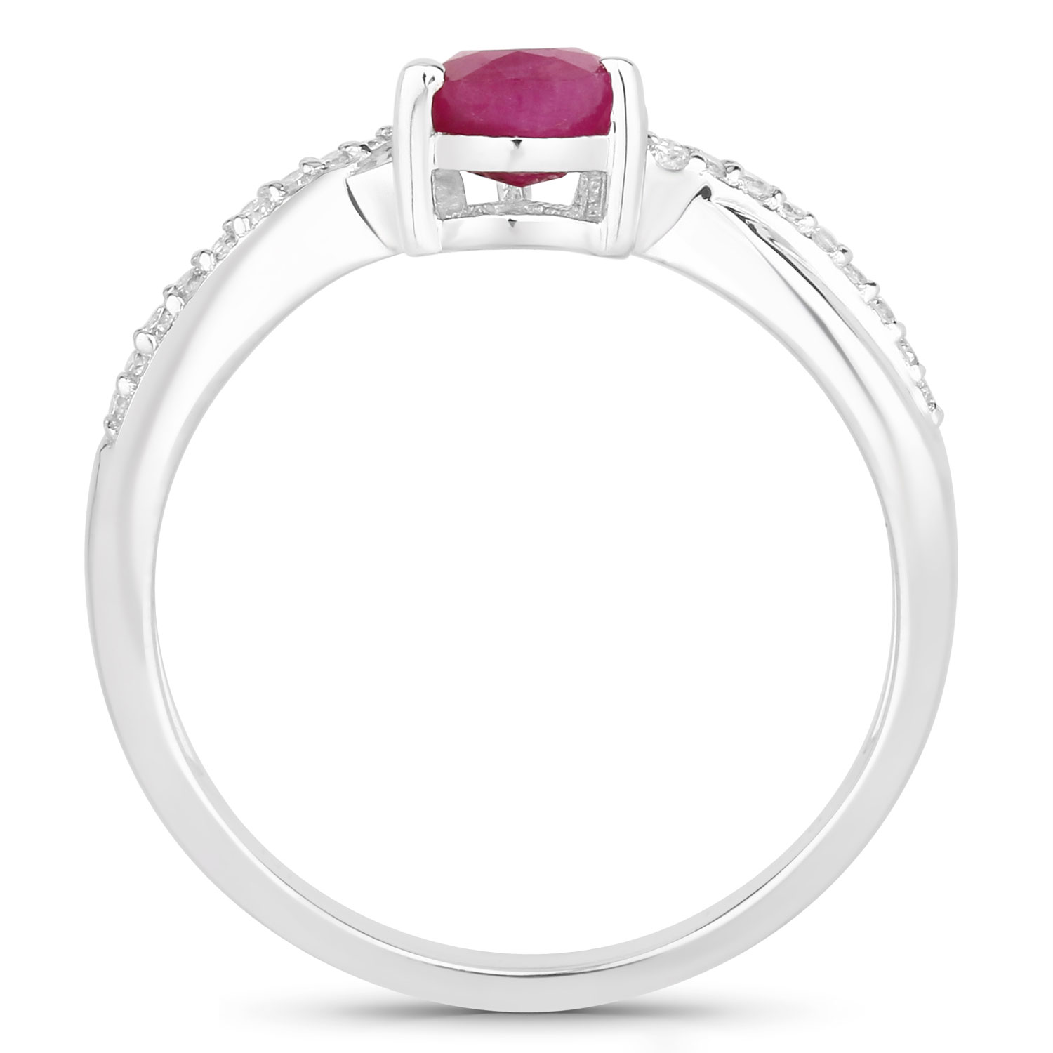 0.94 Carat Genuine Mozambique Ruby and Lab Grown Diamond .925 Sterling Silver Ring 0.94 C.T.W Sterling Silver - view 2