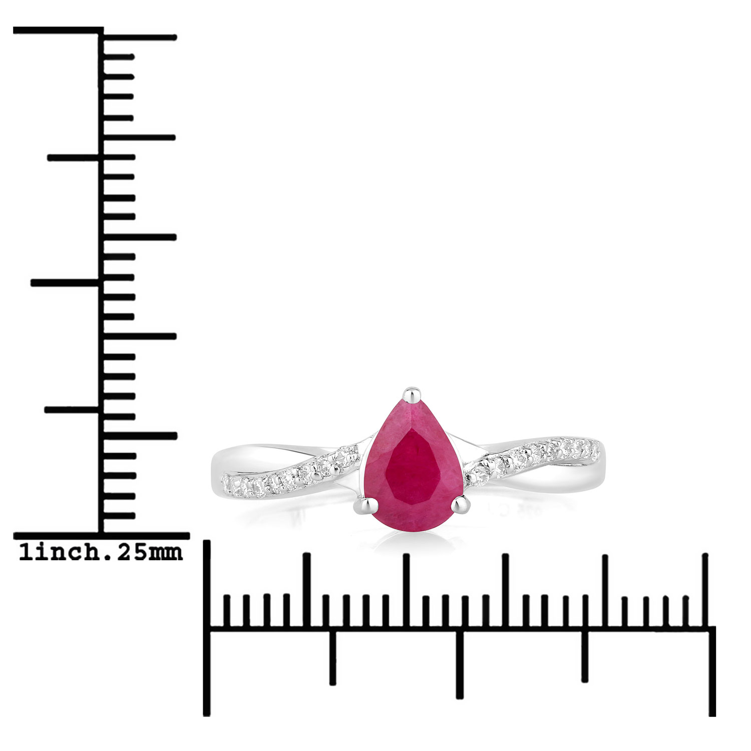 0.94 Carat Genuine Mozambique Ruby and Lab Grown Diamond .925 Sterling Silver Ring 0.94 C.T.W Sterling Silver - view 3
