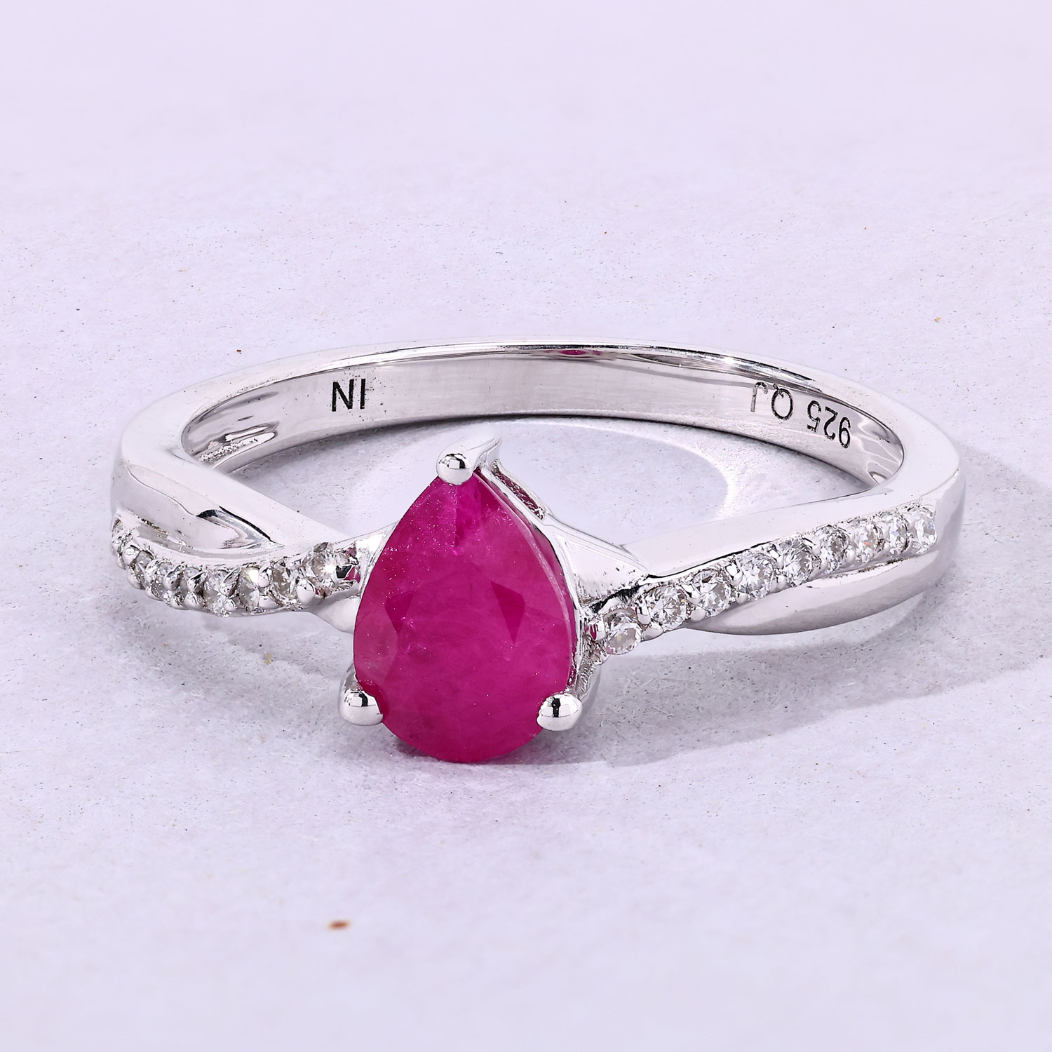 0.94 Carat Genuine Mozambique Ruby and Lab Grown Diamond .925 Sterling Silver Ring 0.94 C.T.W Sterling Silver - view 6