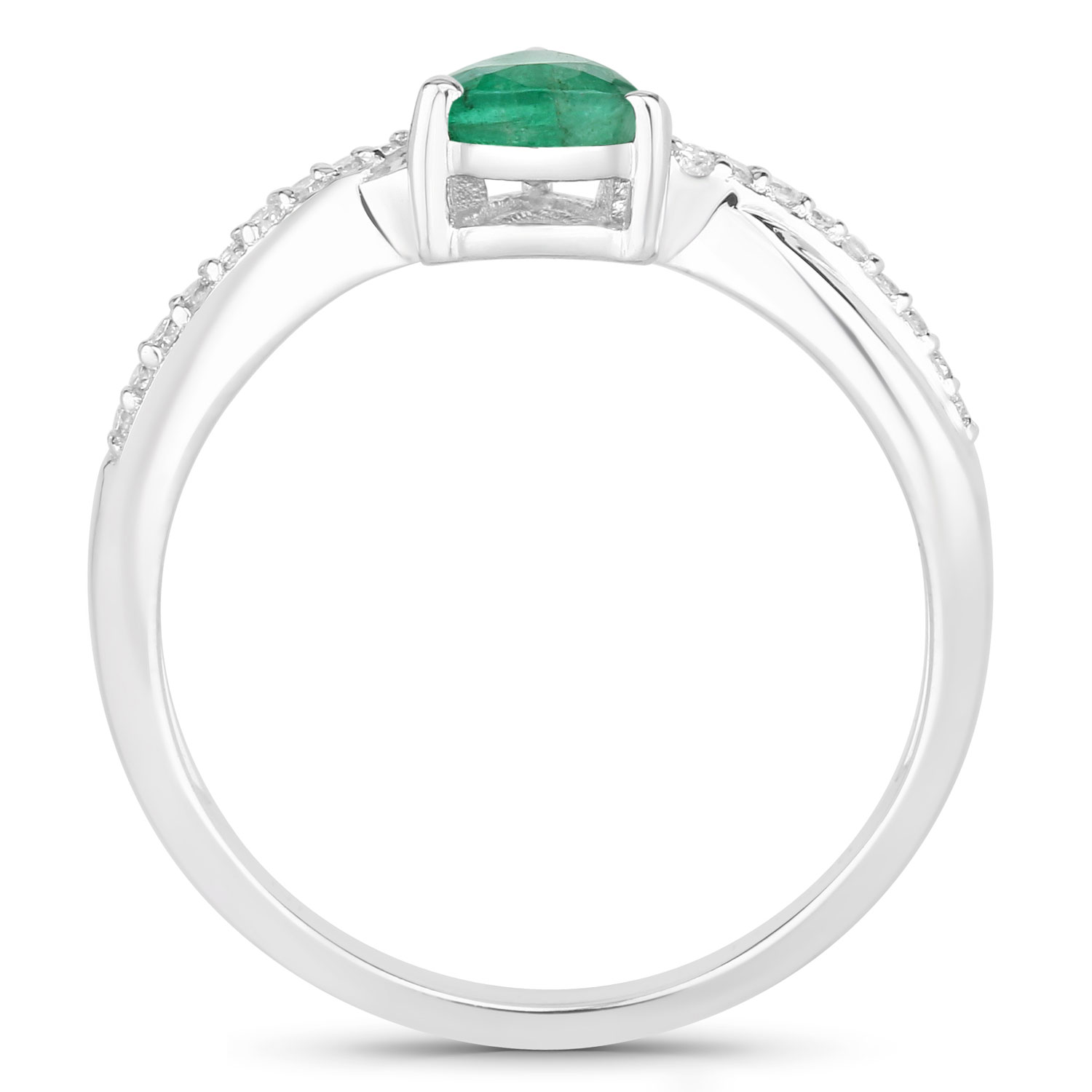 0.79 Carat Genuine Zambian Emerald and Lab Grown Diamond .925 Sterling Silver Ring 0.79 C.T.W Sterling Silver - view 3