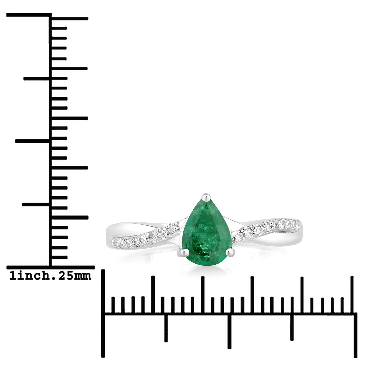 0.79 Carat Genuine Zambian Emerald and Lab Grown Diamond .925 Sterling Silver Ring 0.79 C.T.W Sterling Silver - view 4