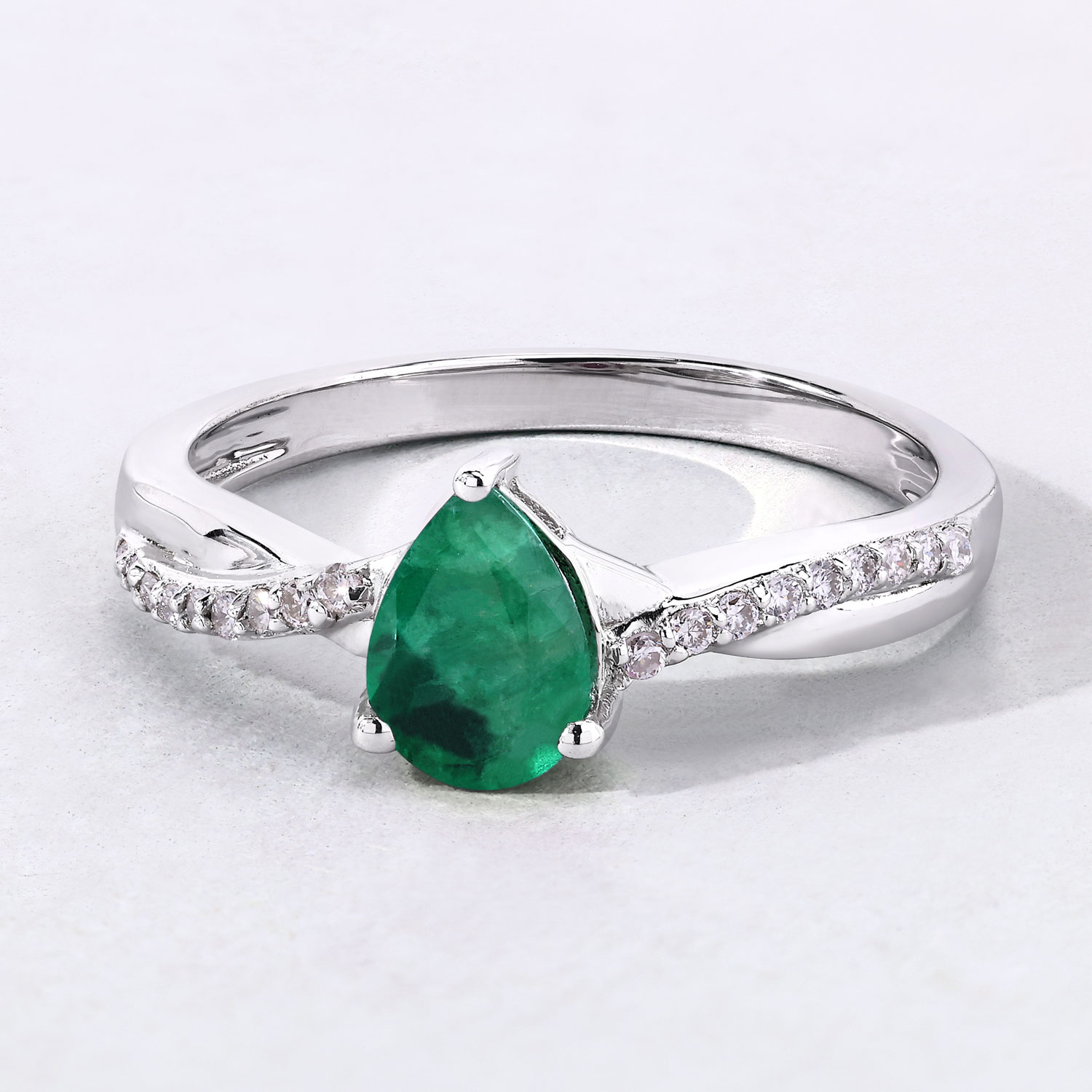 0.79 Carat Genuine Zambian Emerald and Lab Grown Diamond .925 Sterling Silver Ring 0.79 C.T.W Sterling Silver - view 5