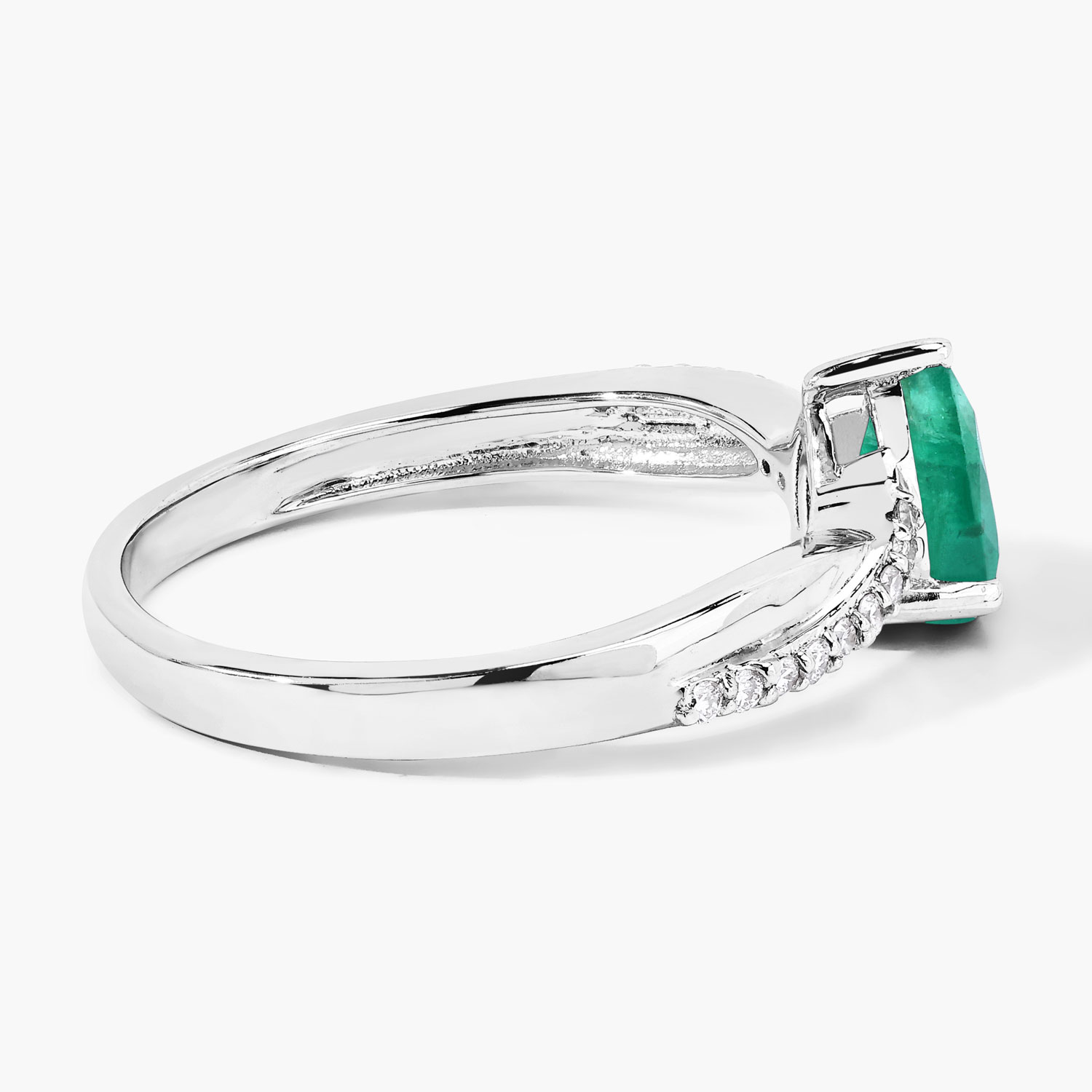 0.79 Carat Genuine Zambian Emerald and Lab Grown Diamond .925 Sterling Silver Ring 0.79 C.T.W Sterling Silver - view 6