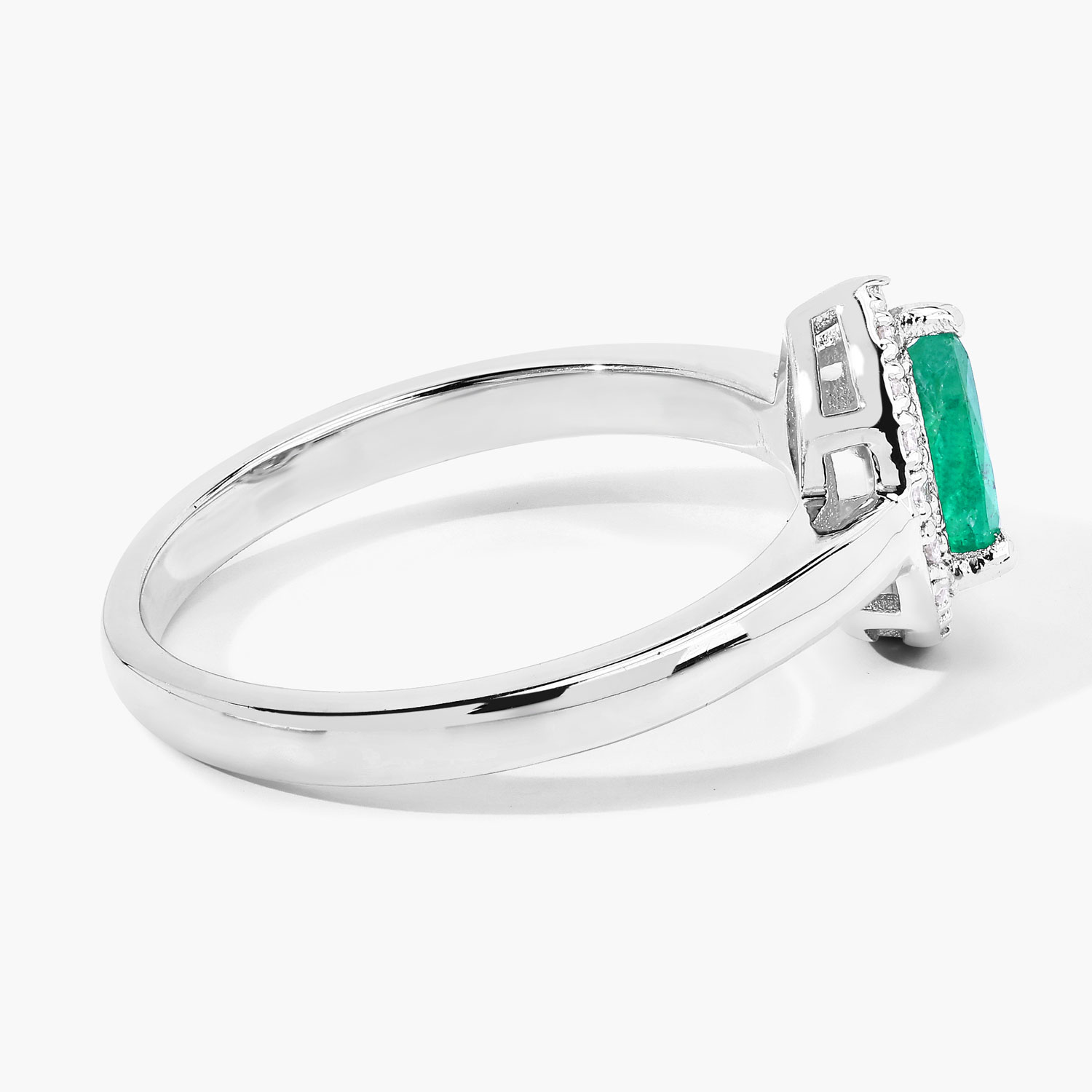 0.79 Carat Genuine Zambian Emerald and Lab Grown Diamond .925 Sterling Silver Ring 0.79 C.T.W Sterling Silver - view 5
