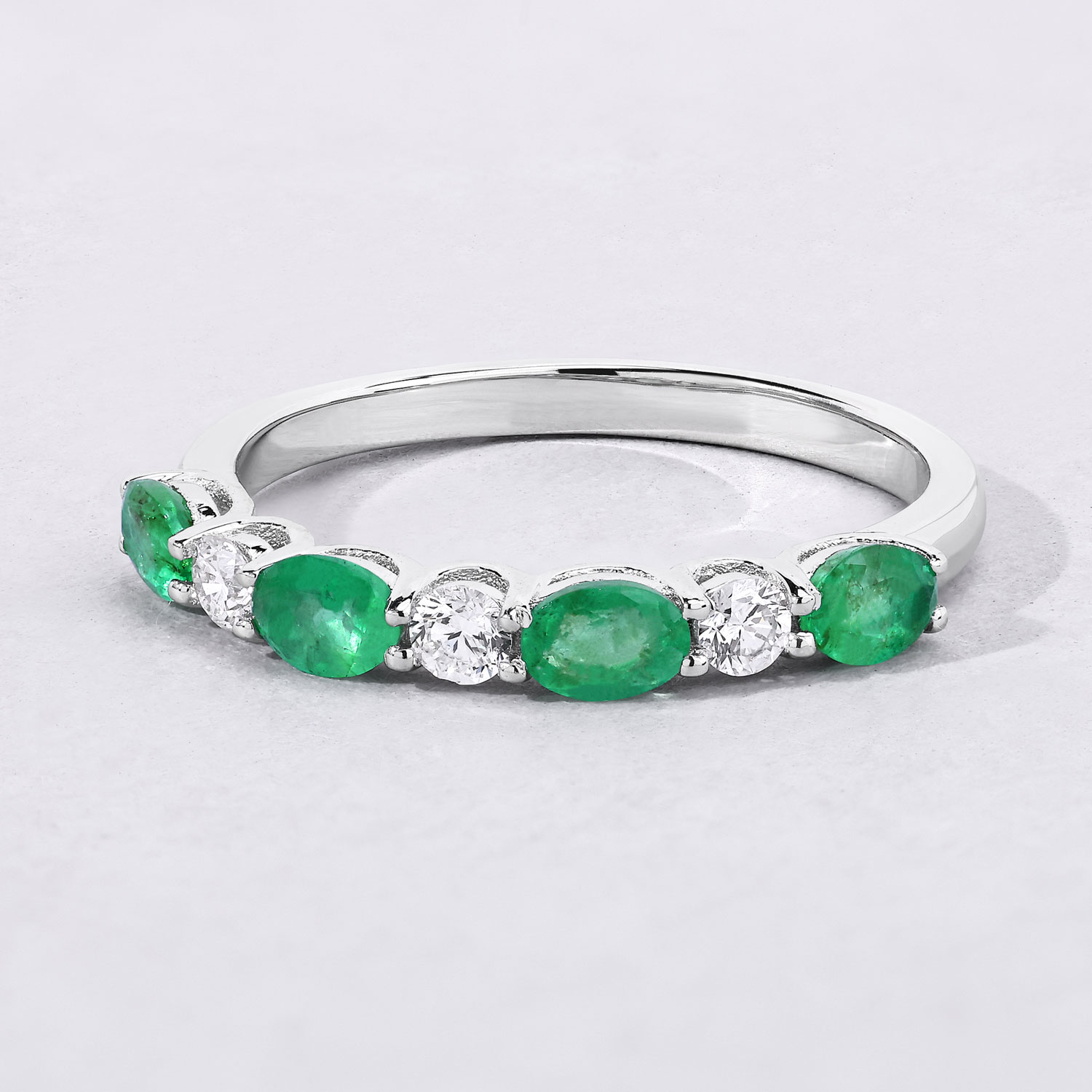 0.78 Carat Genuine Zambian Emerald and Lab Grown Diamond .925 Sterling Silver Ring 0.78 C.T.W Sterling Silver - view 2