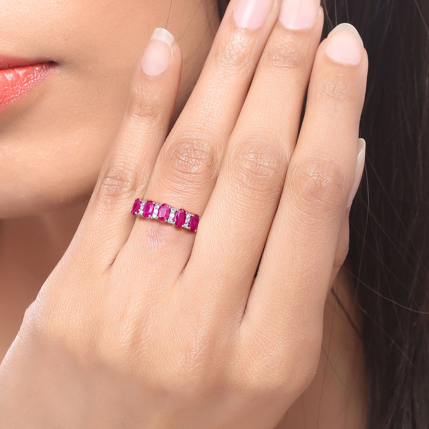 1.27 Carat Genuine Mozambique Ruby and Lab Grown Diamond .925 Sterling Silver Ring 1.27 C.T.W Sterling Silver - view 7