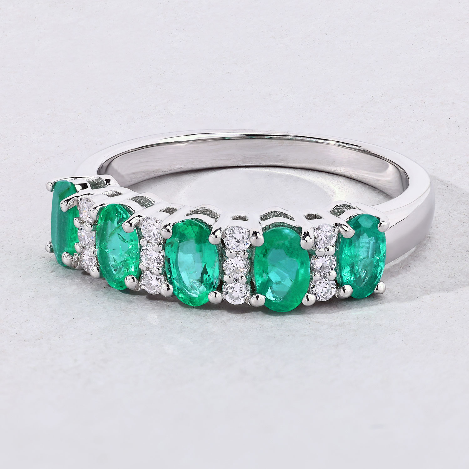 1.12 Carat Genuine Zambian Emerald and Lab Grown Diamond .925 Sterling Silver Ring 1.12 C.T.W Sterling Silver - view 3