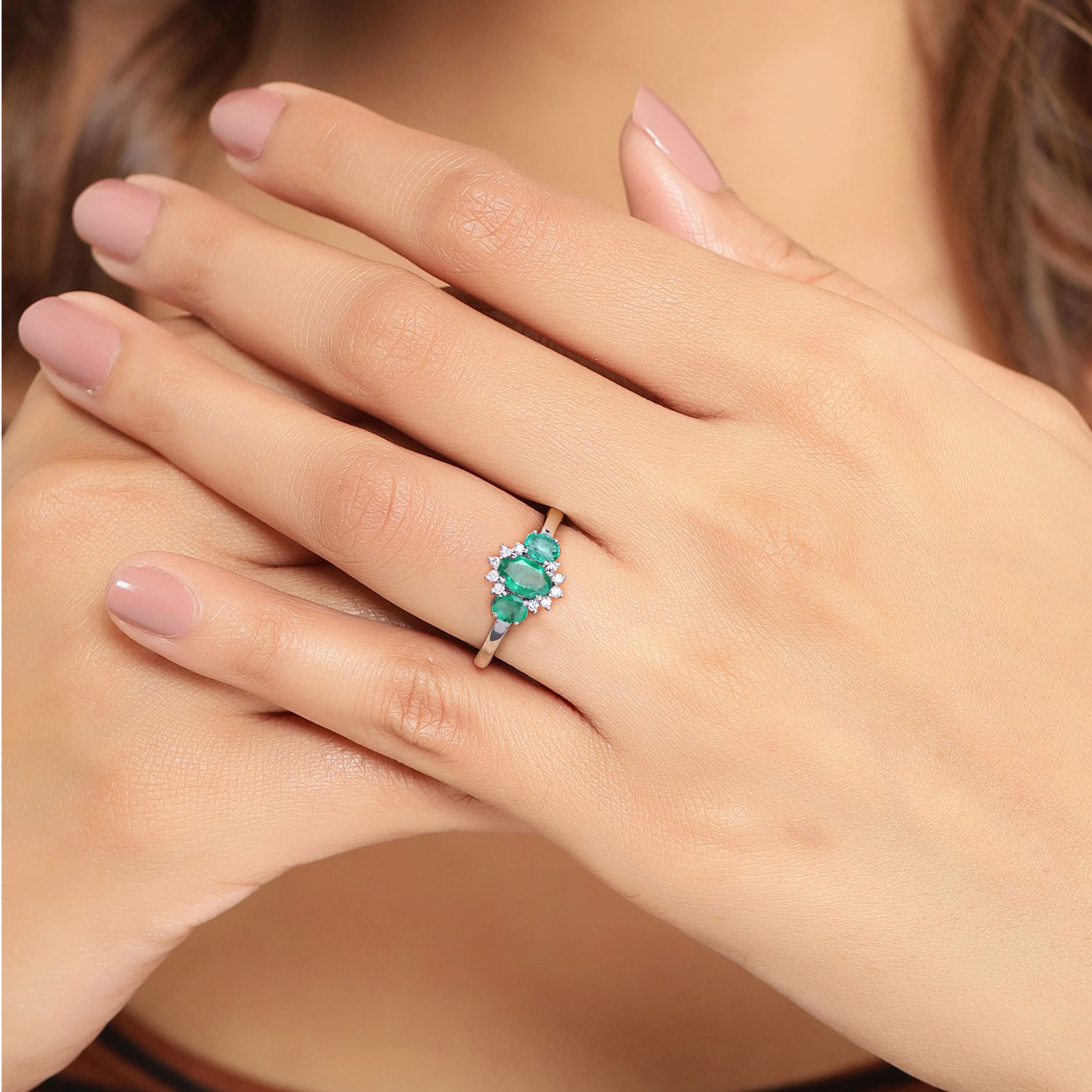 0.84 Carat Genuine Zambian Emerald and Lab Grown Diamond .925 Sterling Silver Ring 0.84 C.T.W Sterling Silver - view 2