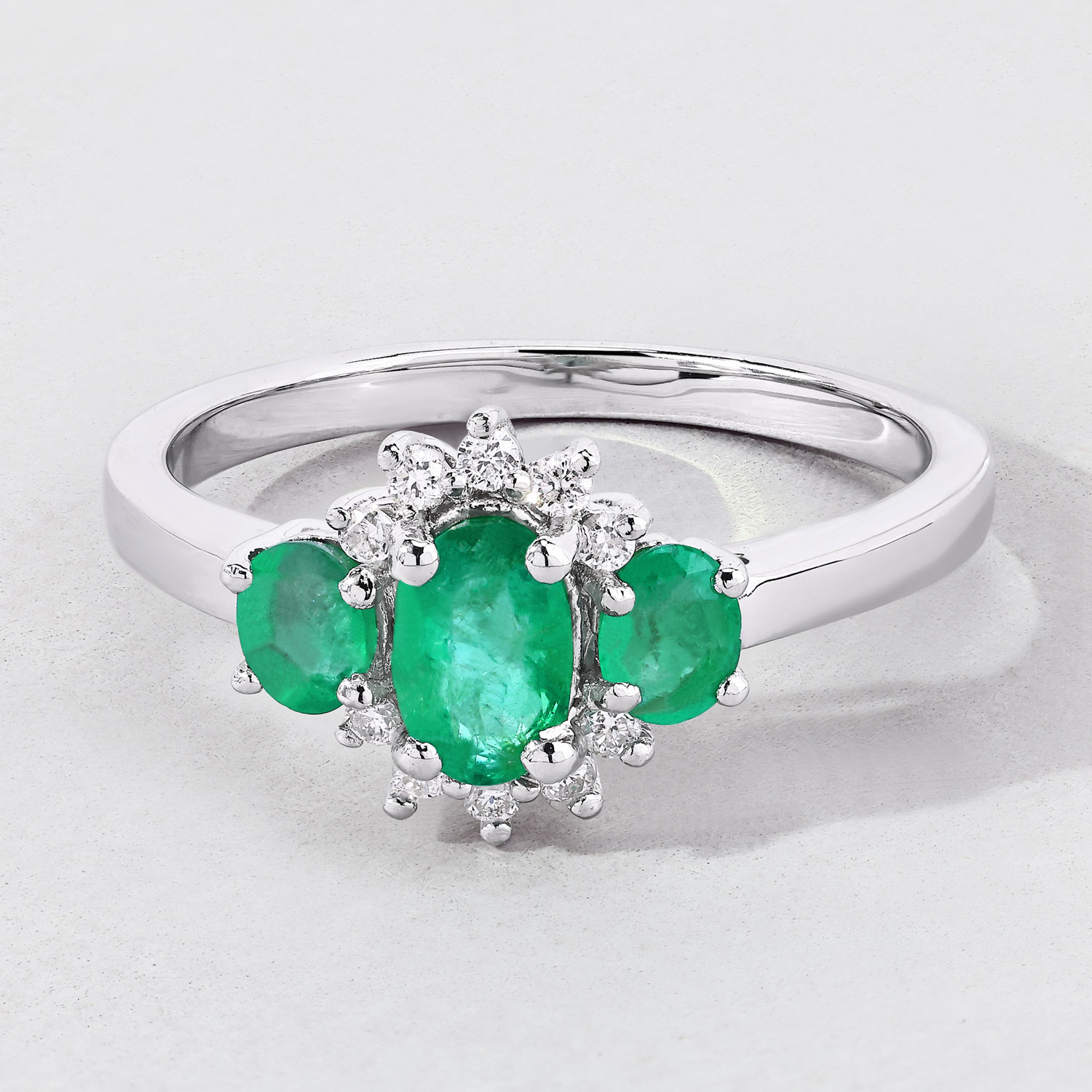 0.84 Carat Genuine Zambian Emerald and Lab Grown Diamond .925 Sterling Silver Ring 0.84 C.T.W Sterling Silver - view 3