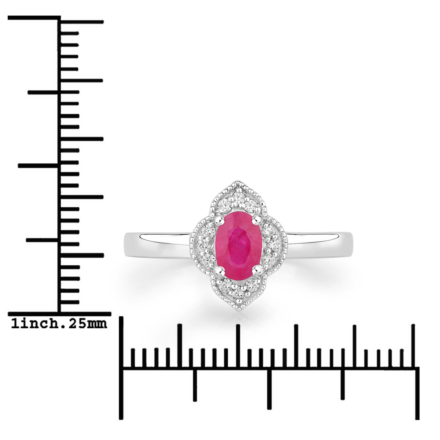 0.61 Carat Genuine Mozambique Ruby and Lab Grown Diamond .925 Sterling Silver Ring 0.61 C.T.W Sterling Silver - view 2