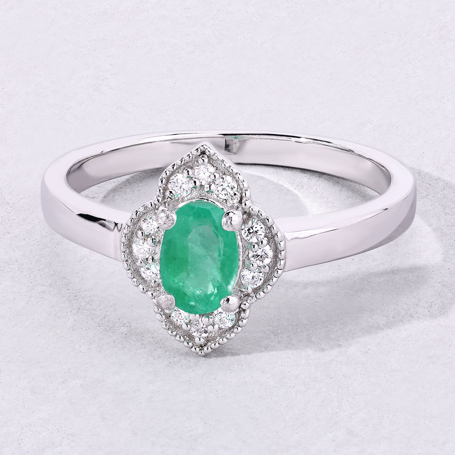 0.53 Carat Genuine Zambian Emerald and Lab Grown Diamond .925 Sterling Silver Ring 0.53 C.T.W Sterling Silver - view 2