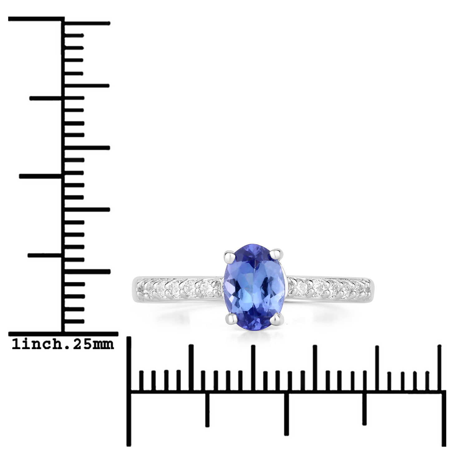 0.93 Carat Genuine Tanzanite and Lab Grown Diamond .925 Sterling Silver Ring 0.93 C.T.W Sterling Silver - view 3