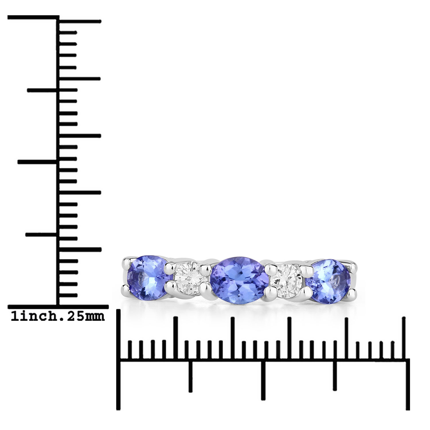 1.19 Carat Genuine Tanzanite and Lab Grown Diamond .925 Sterling Silver Ring 1.19 C.T.W Sterling Silver - view 3