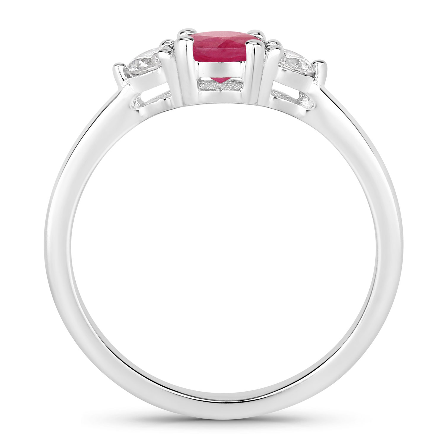 0.77 Carat Genuine Mozambique Ruby and Lab Grown Diamond .925 Sterling Silver Ring 0.77 C.T.W Sterling Silver - view 3