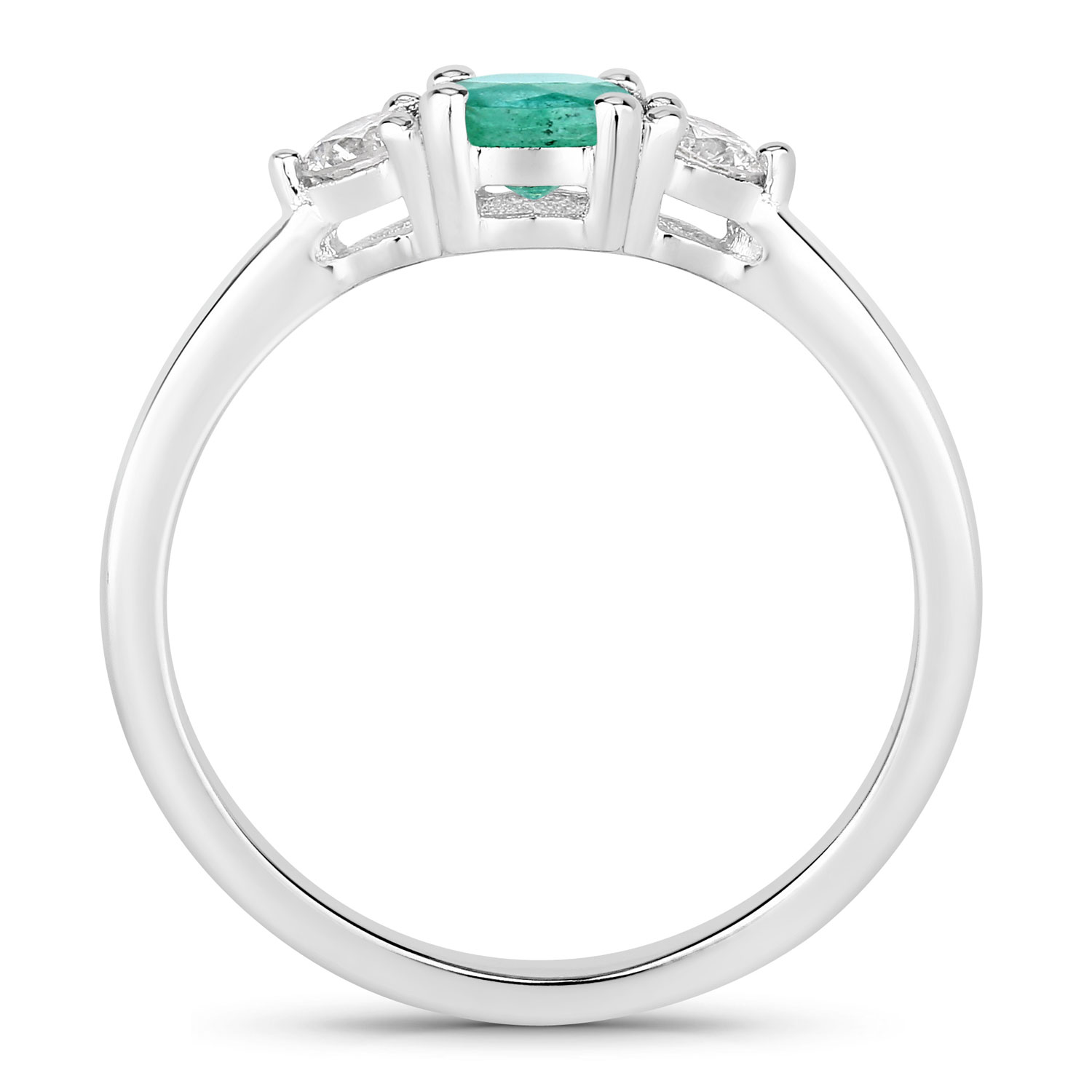 0.64 Carat Genuine Zambian Emerald and Lab Grown Diamond .925 Sterling Silver Ring 0.64 C.T.W Sterling Silver - view 4