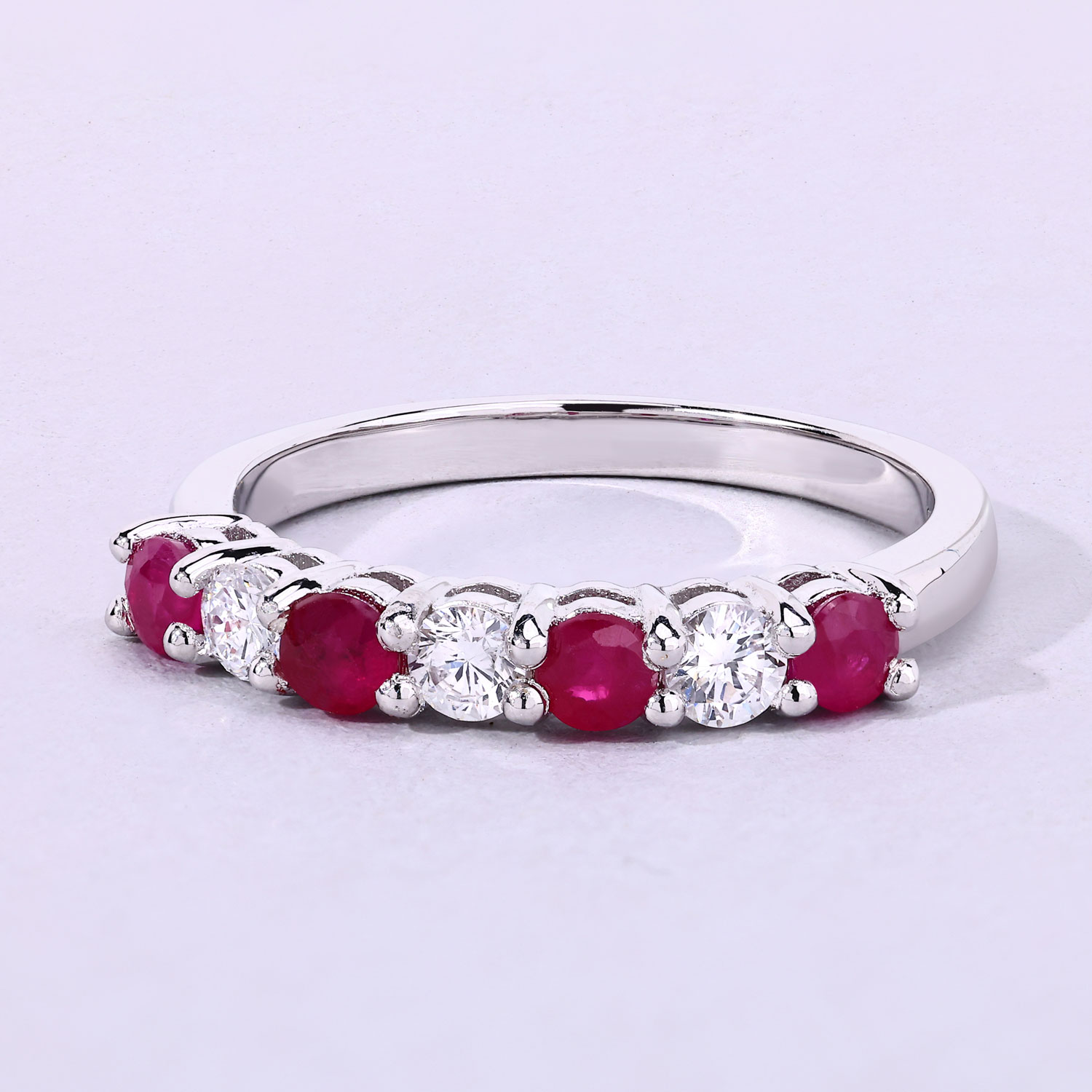 0.85 Carat Genuine Mozambique Ruby and Lab Grown Diamond .925 Sterling Silver Ring 0.85 C.T.W Sterling Silver - view 6