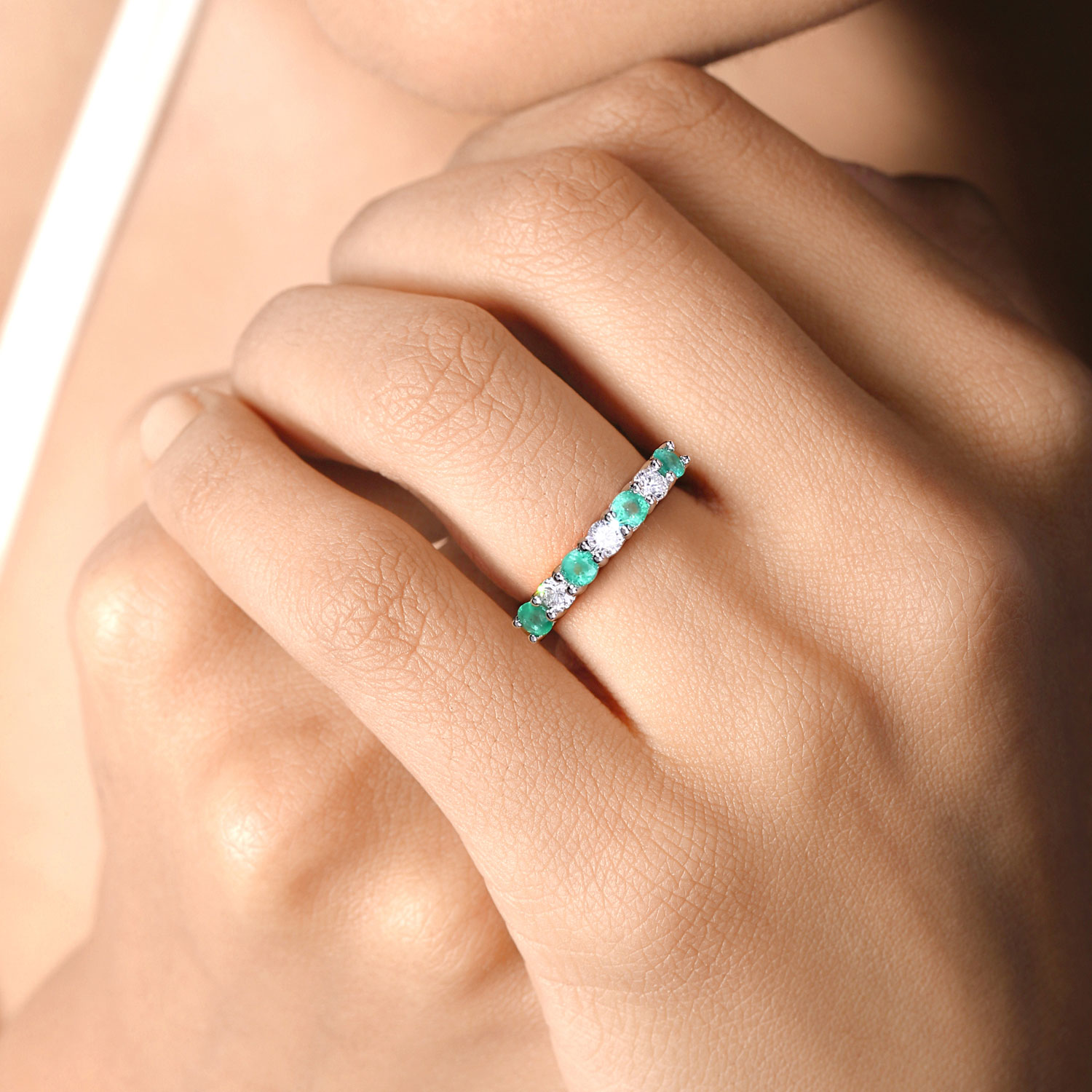 0.73 Carat Genuine Zambian Emerald and Lab Grown Diamond .925 Sterling Silver Ring 0.73 C.T.W Sterling Silver - view 5