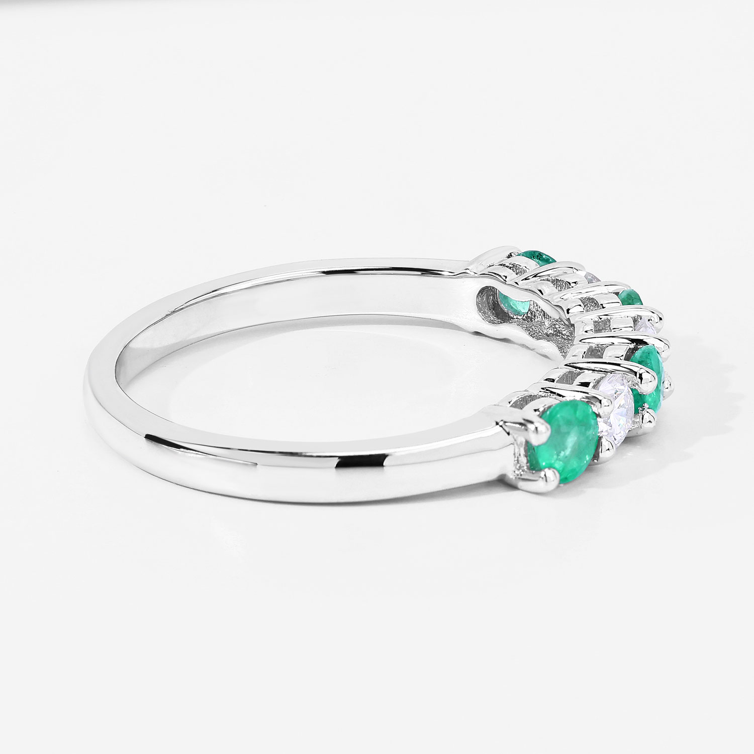 0.73 Carat Genuine Zambian Emerald and Lab Grown Diamond .925 Sterling Silver Ring 0.73 C.T.W Sterling Silver - view 2