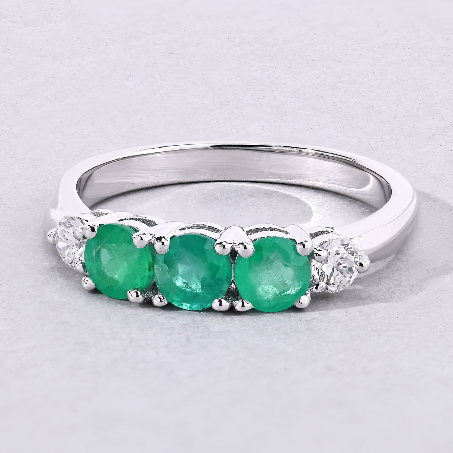 0.91 Carat Genuine Zambian Emerald and Lab Grown Diamond .925 Sterling Silver Ring 0.91 C.T.W Sterling Silver - view 4