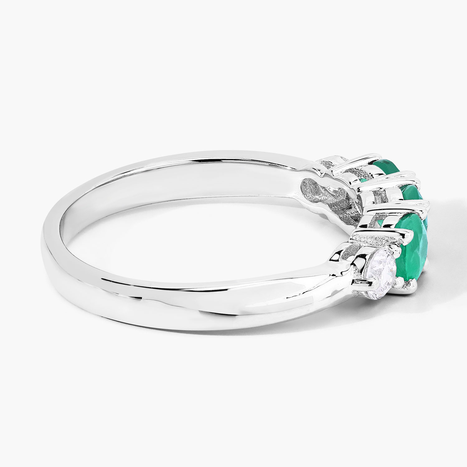 0.91 Carat Genuine Zambian Emerald and Lab Grown Diamond .925 Sterling Silver Ring 0.91 C.T.W Sterling Silver - view 2