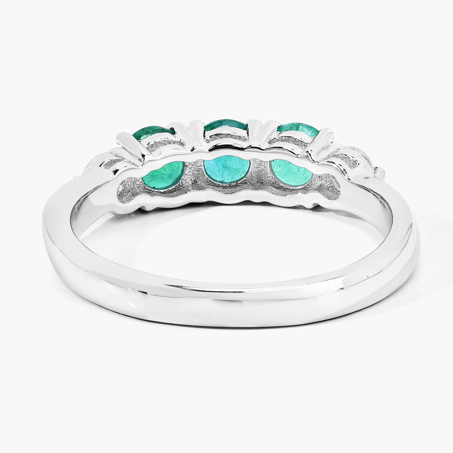 0.91 Carat Genuine Zambian Emerald and Lab Grown Diamond .925 Sterling Silver Ring 0.91 C.T.W Sterling Silver - view 3