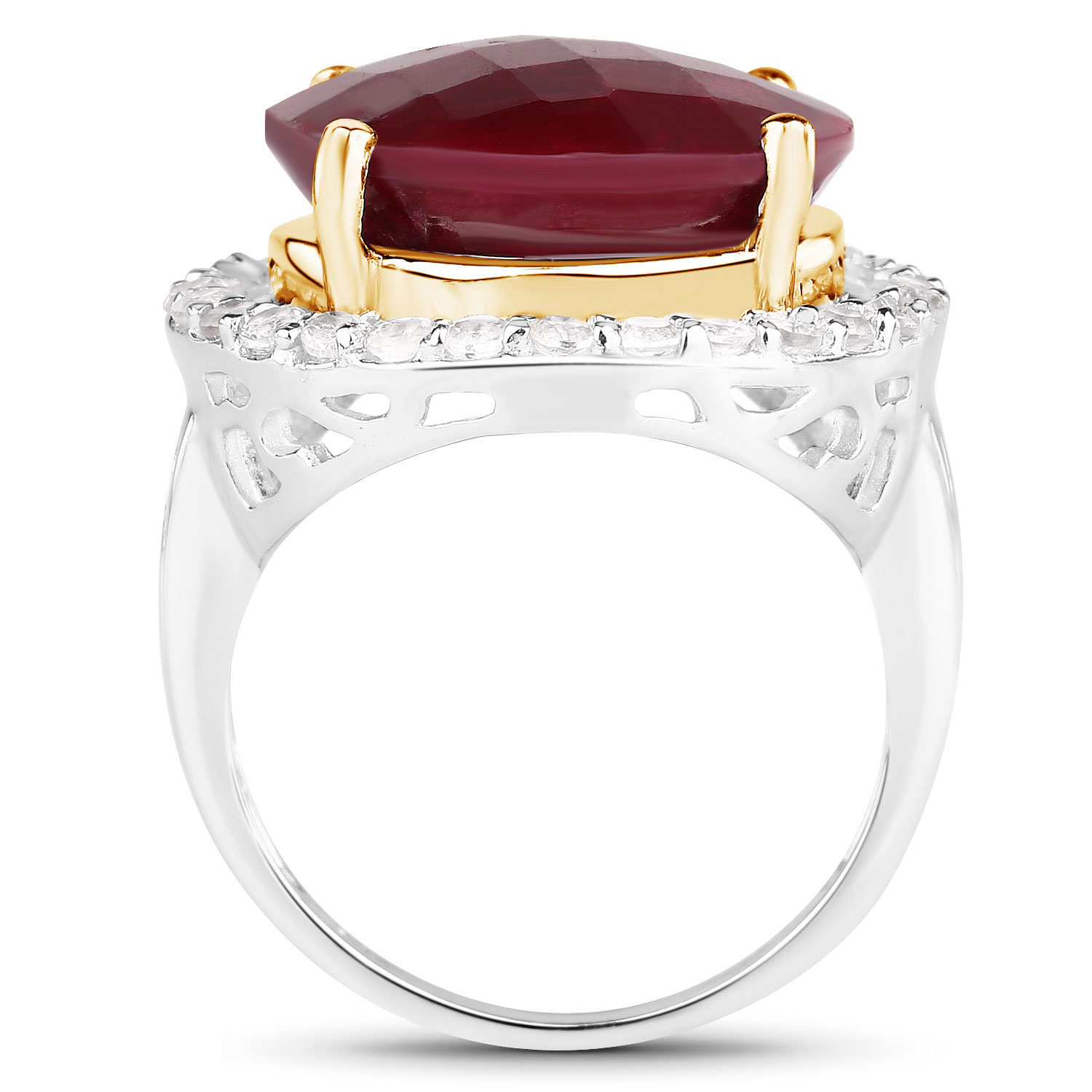 13.10 Carat Dyed Ruby and White Topaz .925 Sterling Silver Ring 13.10 C.T.W Sterling Silver - view 2