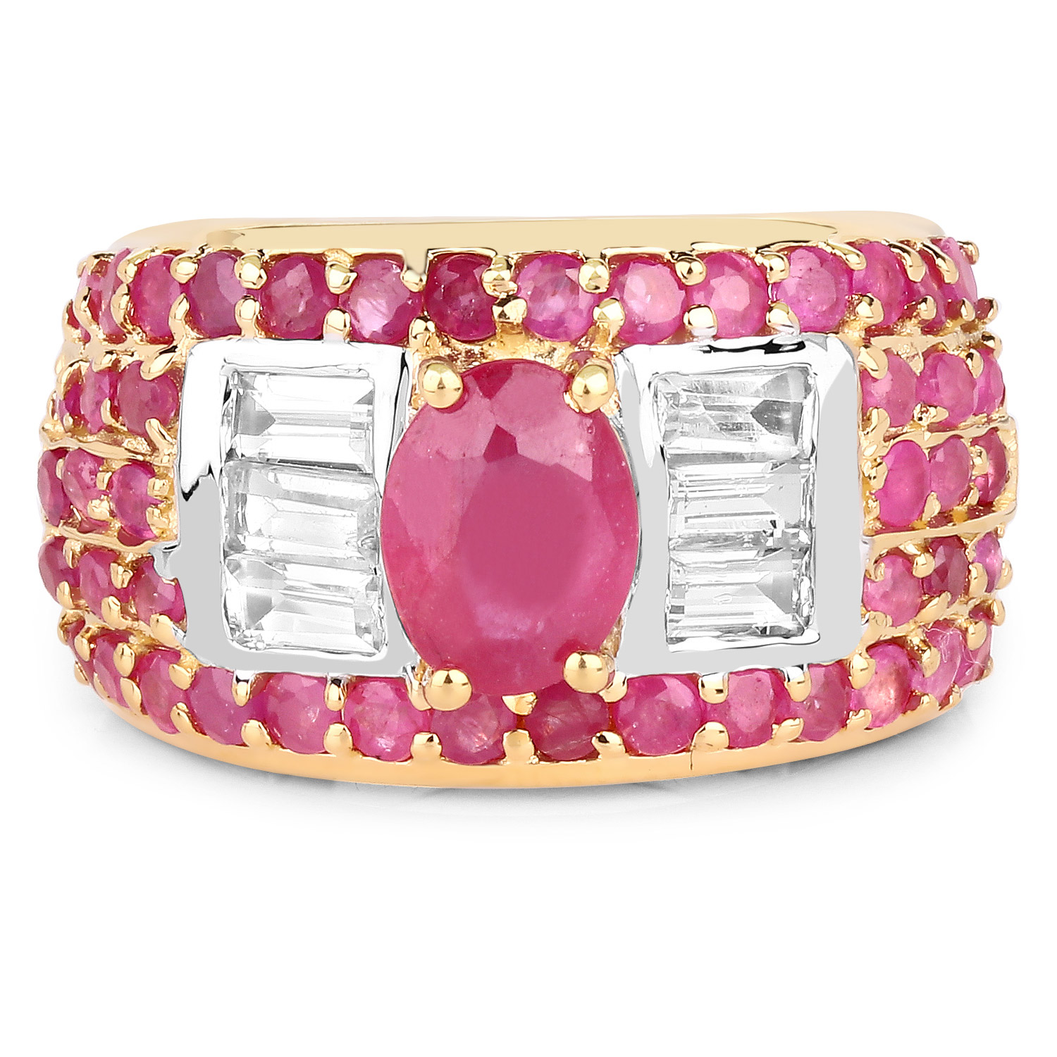 4.23 Carat Glass Filled Ruby and White Topaz .925 Sterling Silver Ring 4.23 C.T.W Sterling Silver - view 3
