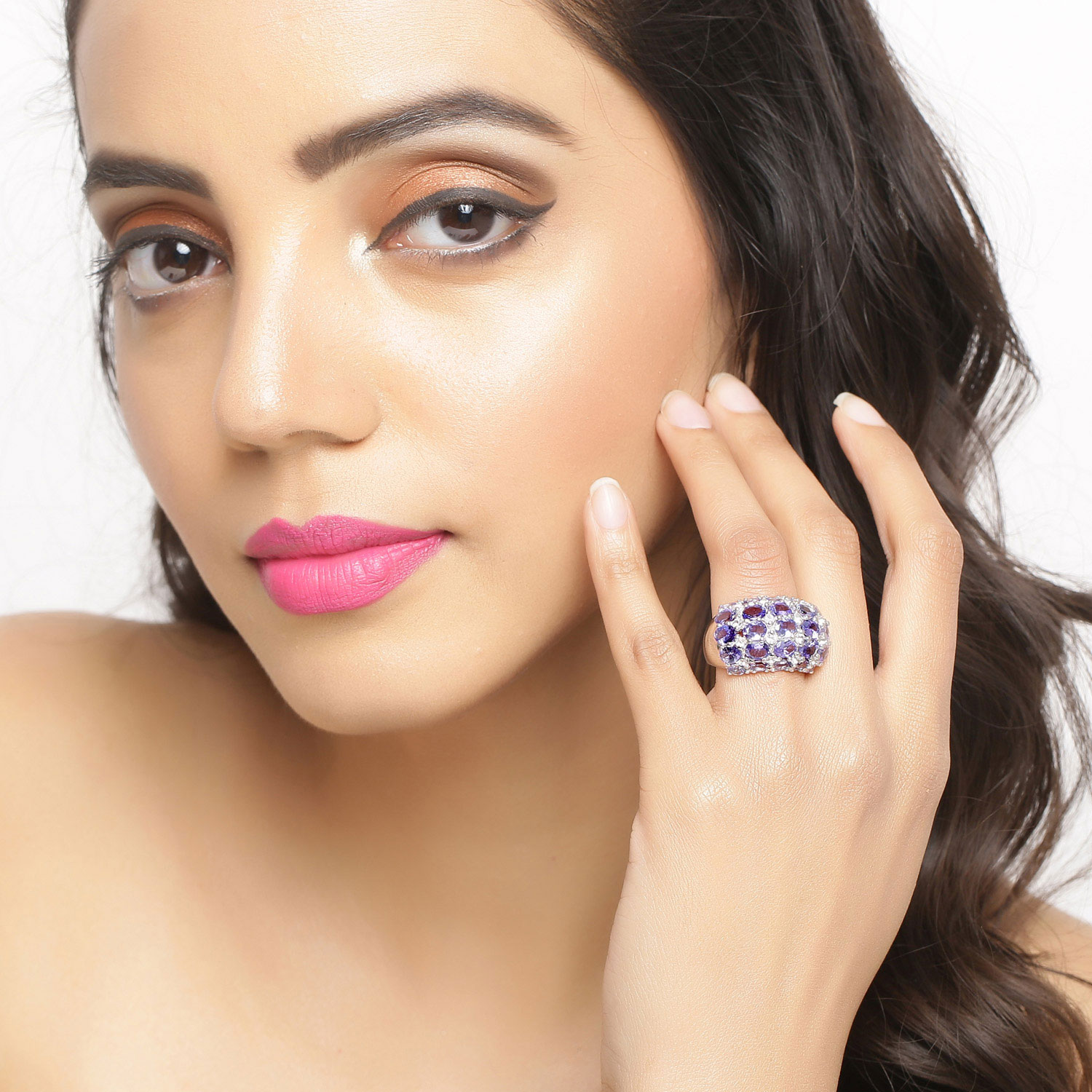 7.29 Carat Genuine Tanzanite and White Topaz .925 Sterling Silver Ring 7.29 C.T.W Sterling Silver - view 3