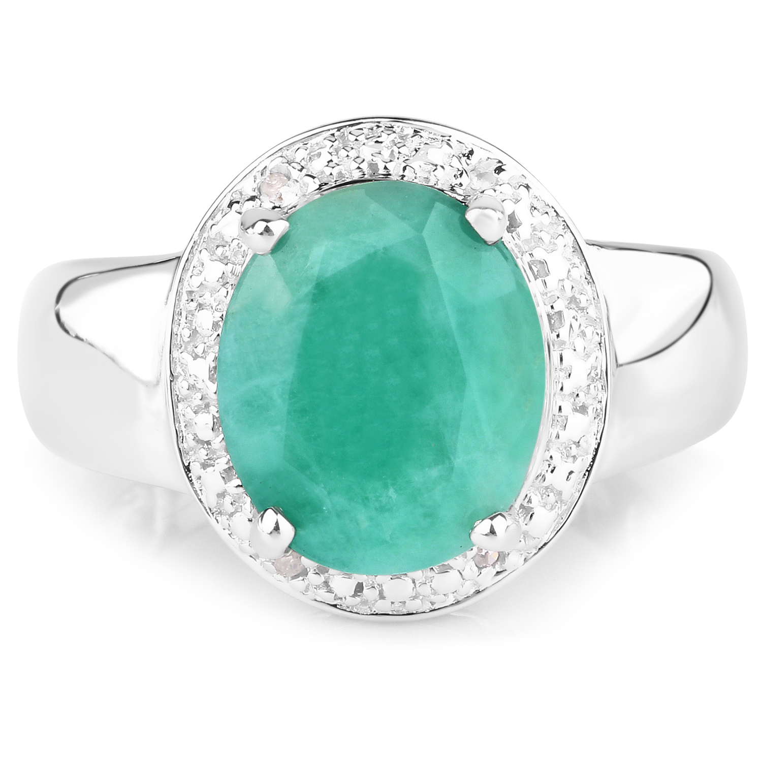 4.72 Carat Genuine Emerald and White Diamond .925 Sterling Silver Ring 4.72 C.T.W Sterling Silver - view 2